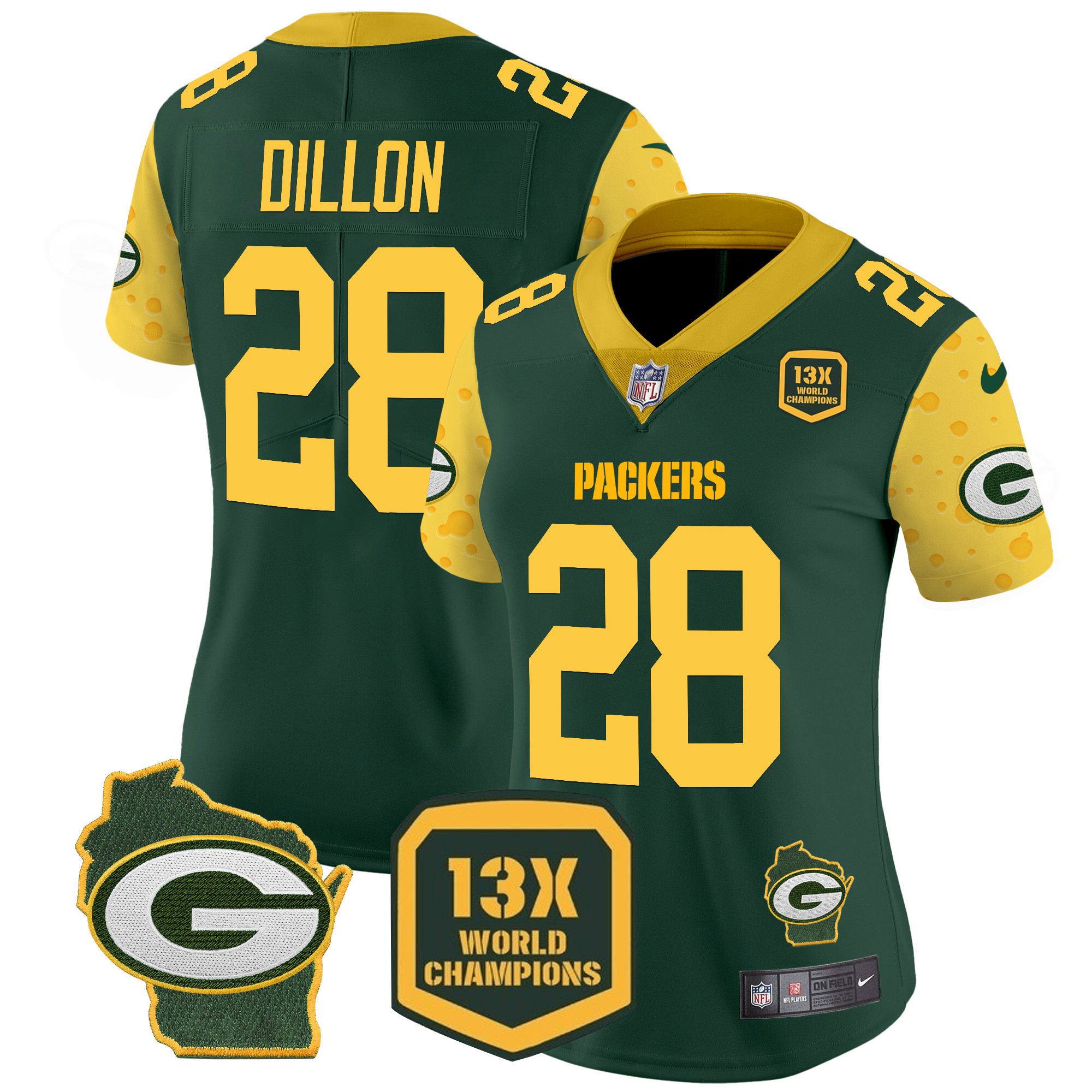 AJ Dillon Women's Green Bay Packers Cheese Vapor Limited Jersey ÃƒÂ¢Ã¢â€šÂ¬Ã¢â‚¬Å“ All Stitched Green Jersey - All Stitched