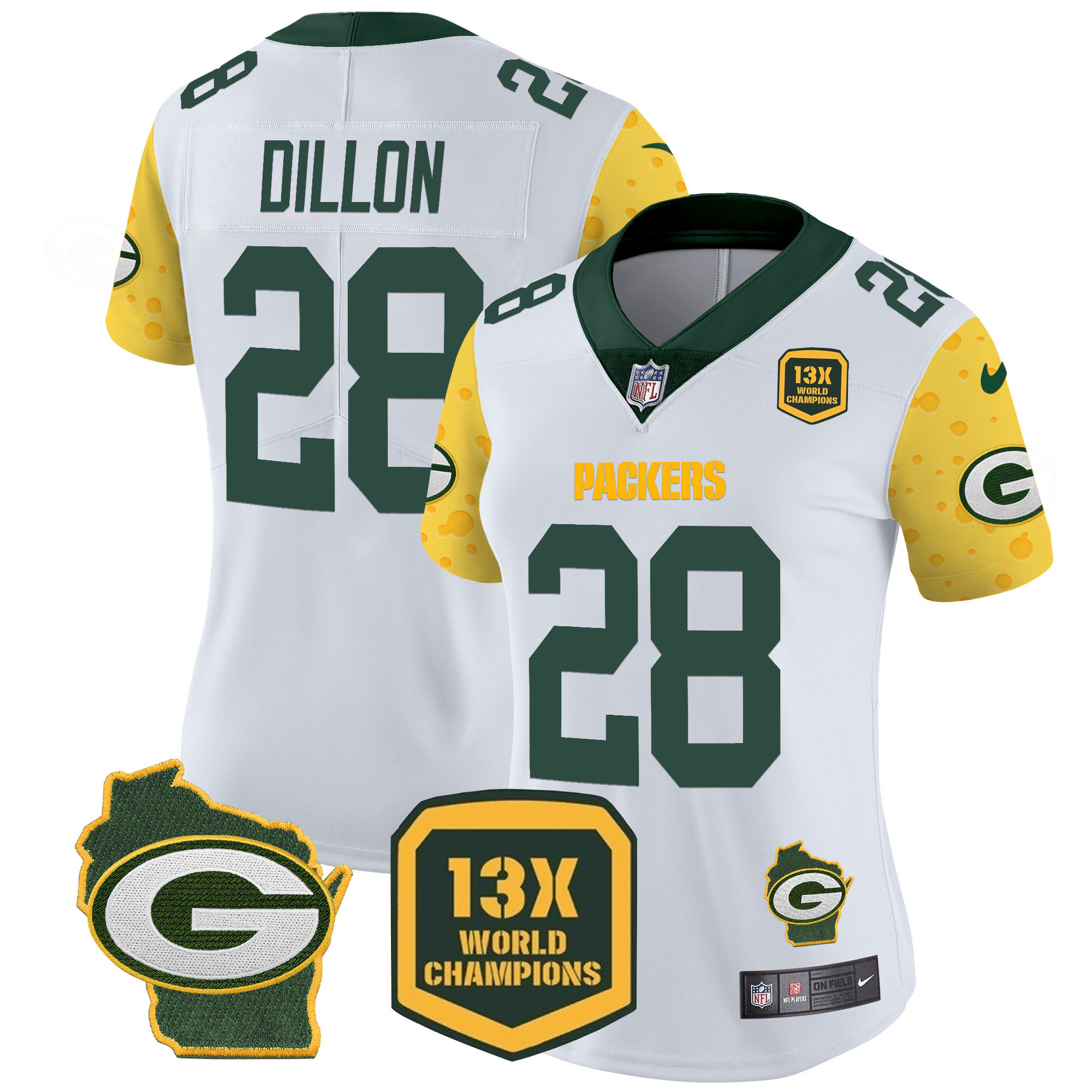 AJ Dillon Women's Green Bay Packers Cheese Vapor Limited Jersey – All Stitched White Jersey - All Stitched