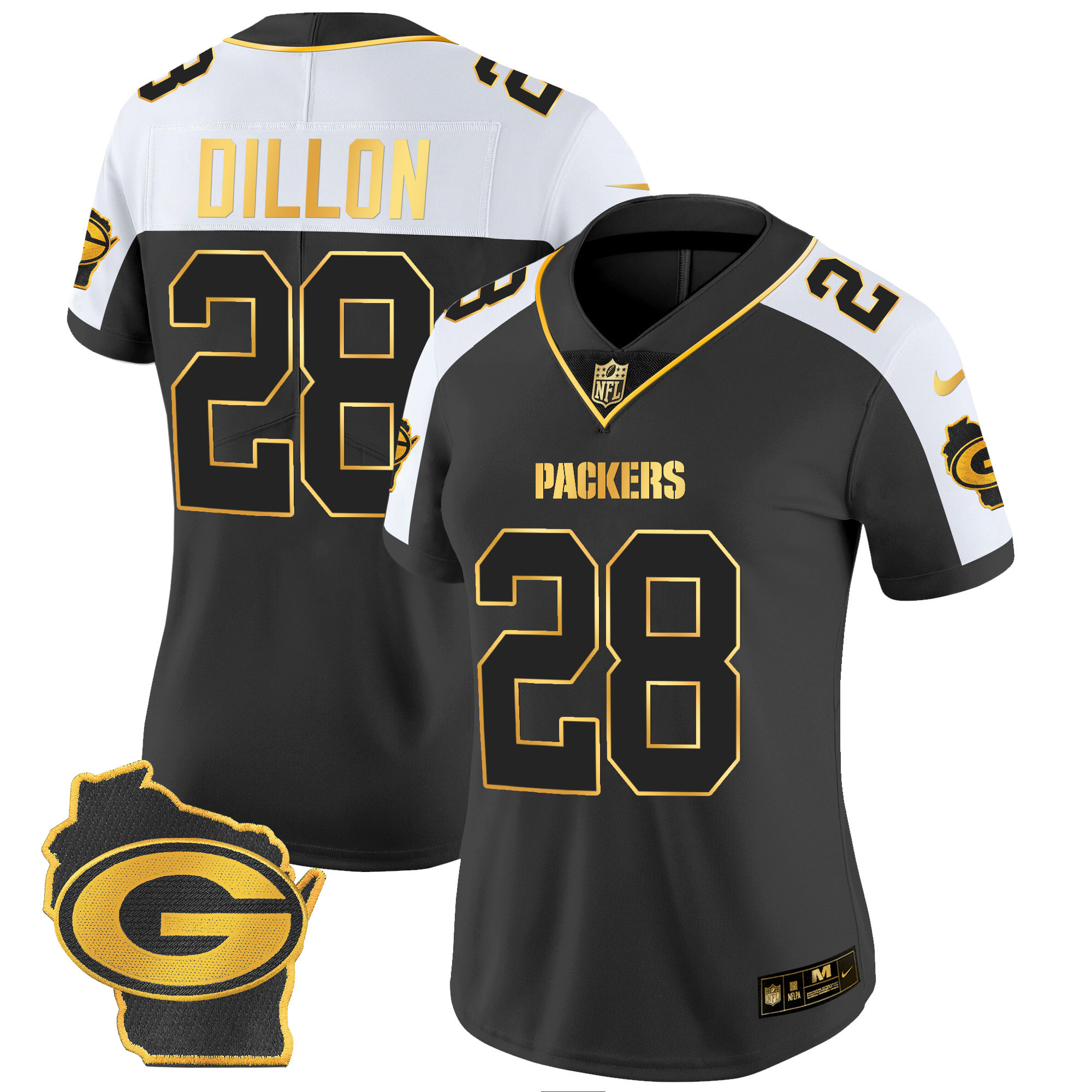 AJ Dillon Women's Green Bay Packers Home Patch Gold Vapor Alternate Jersey - All Stitched