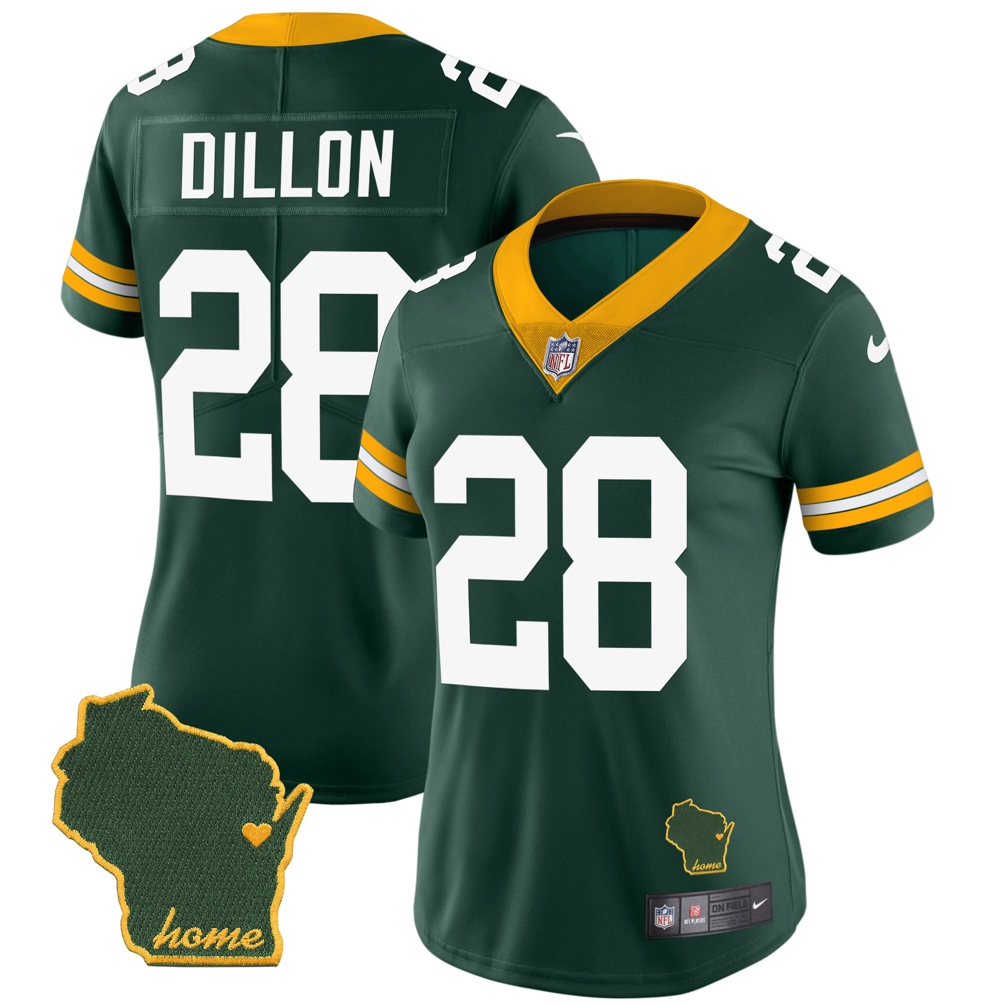 AJ Dillon Women's Green Bay Packers Home Patch Vapor Green Jersey - All Stitched