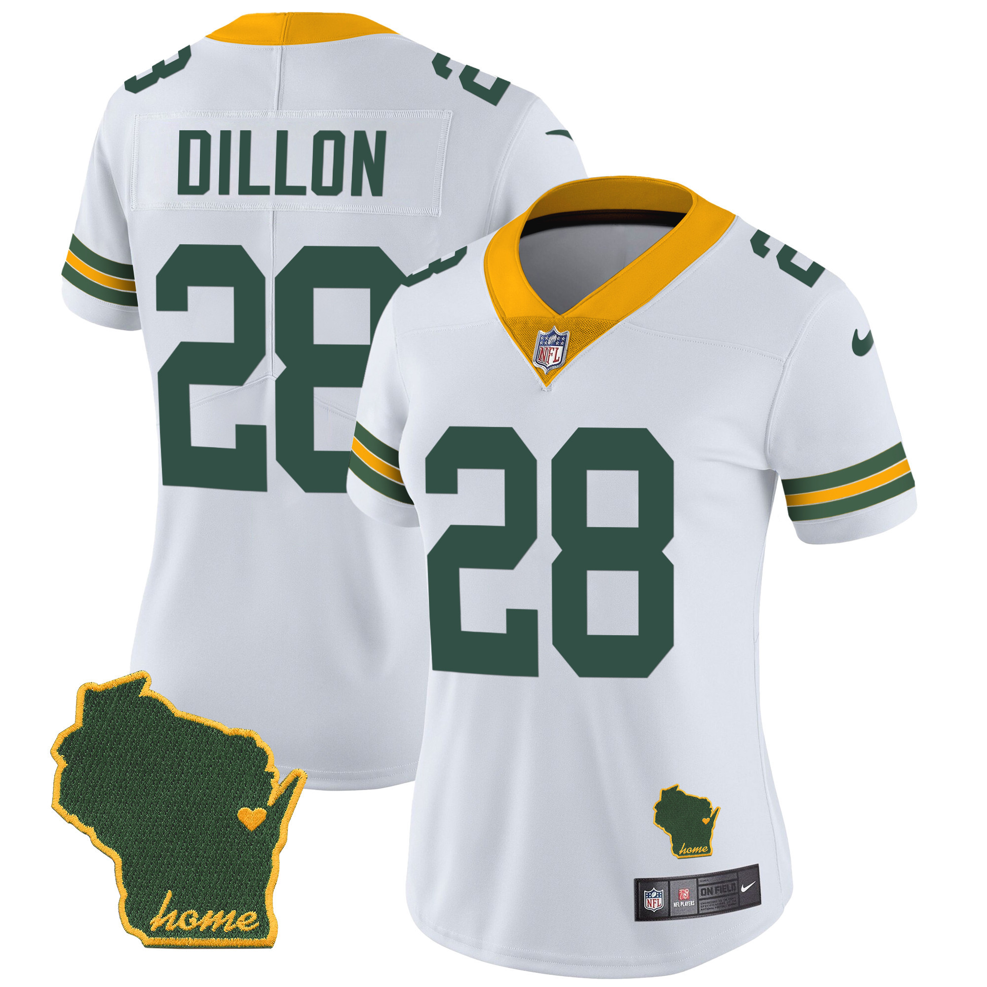 AJ Dillon Women's Green Bay Packers Home Patch Vapor White Jersey - All Stitched