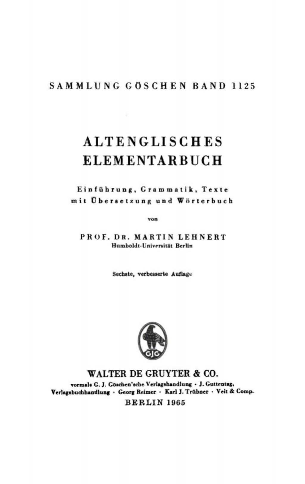 Altenglisches Elementarbuch EinfÃ¼hrung, Grammatik, Texte mit Ãœbersetzung und WÃ¶rterbuch 6th Edition â€“ PDF/EPUB Version Downloadable