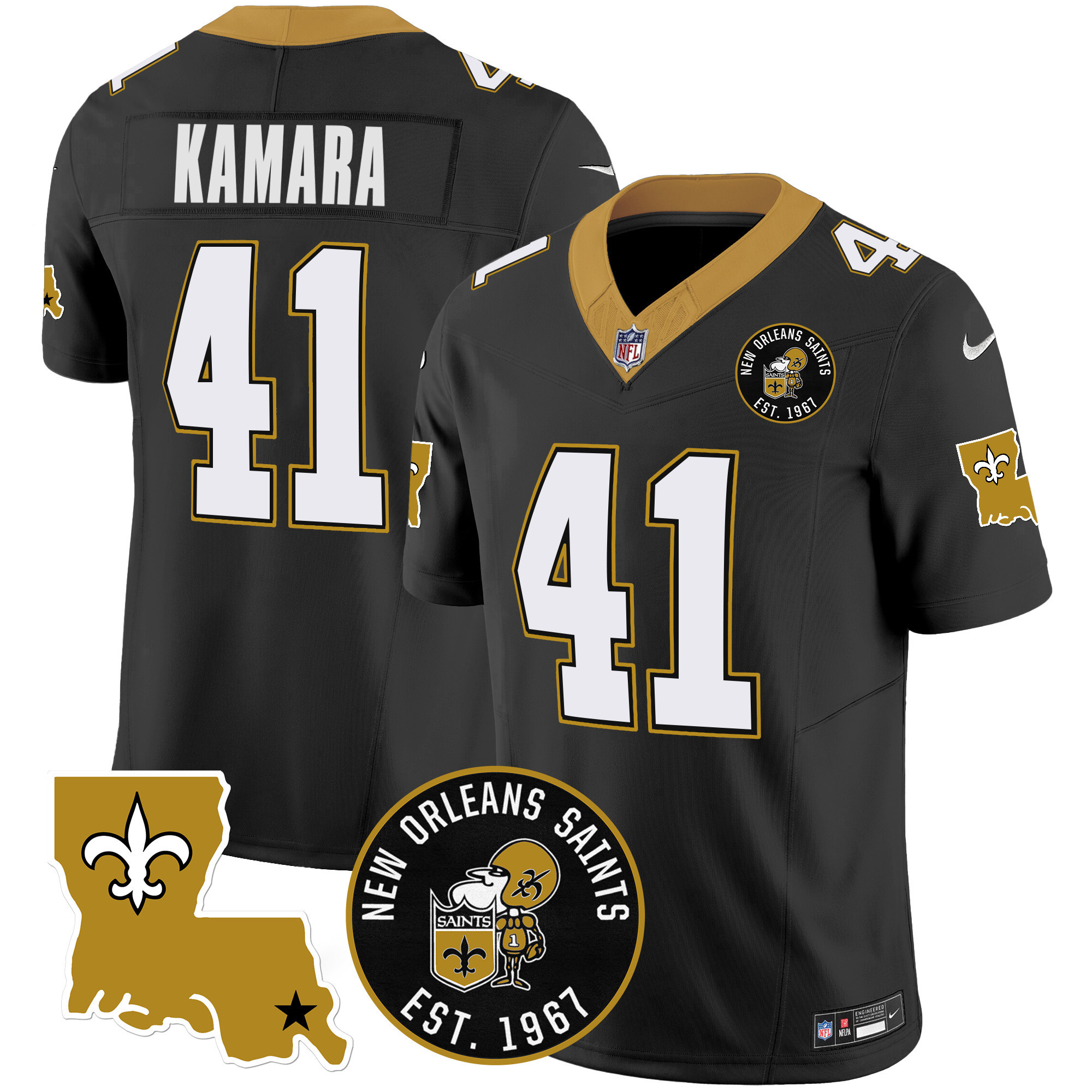 Alvin Kamara Men's New Orleans Saints EST. 1967 Patch Vapor Black Jersey - All Stitched