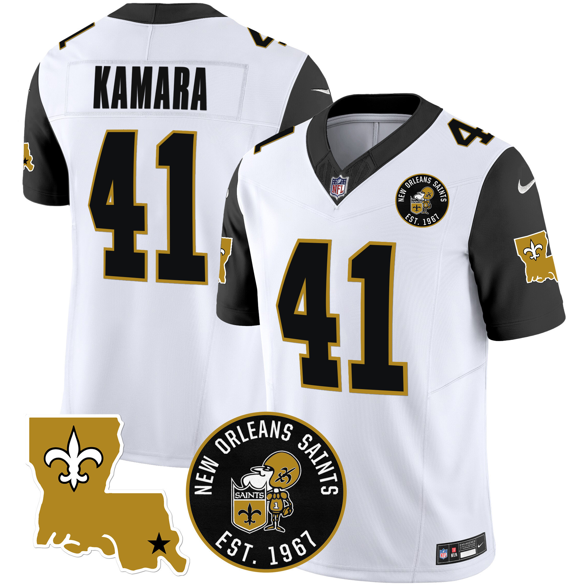 Alvin Kamara Men's New Orleans Saints EST. 1967 Patch Vapor Black Sleeves Jersey - All Stitched
