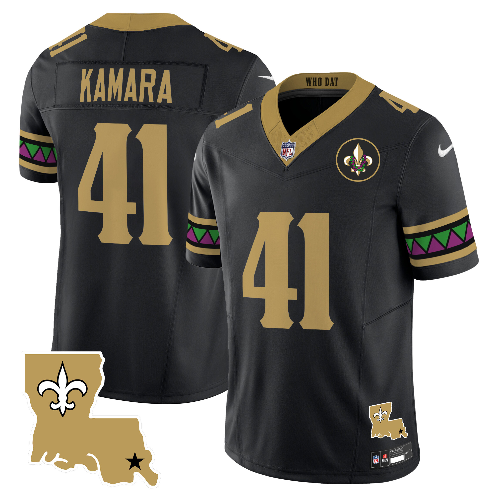 Alvin Kamara Men's New Orleans Saints Mardi Gras Vapor Limited Black Jersey - All Stitched