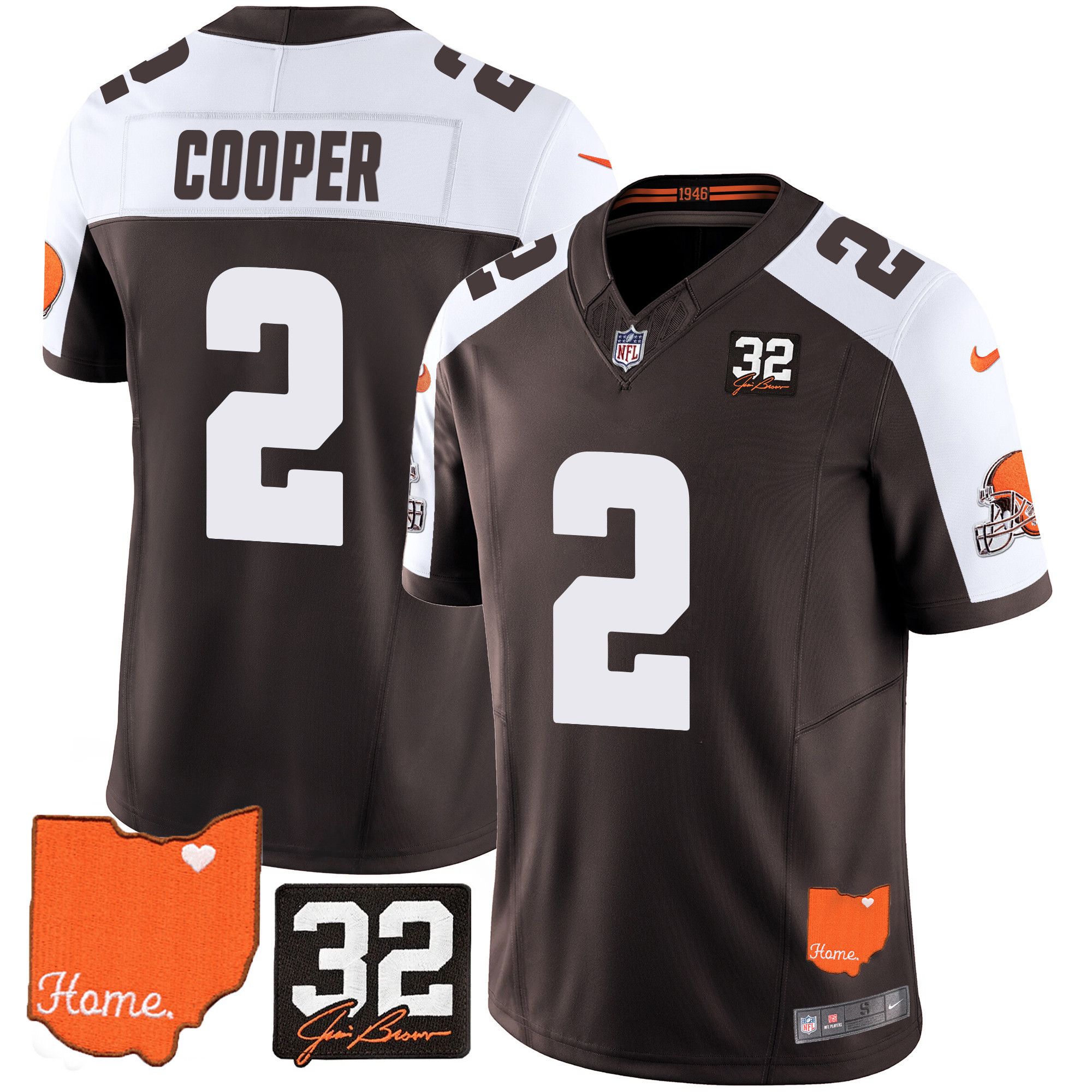 Amari Cooper Men's Cleveland Browns #32 Jim Brown Memorial & Home Patch Alternate Jersey - All Stitched