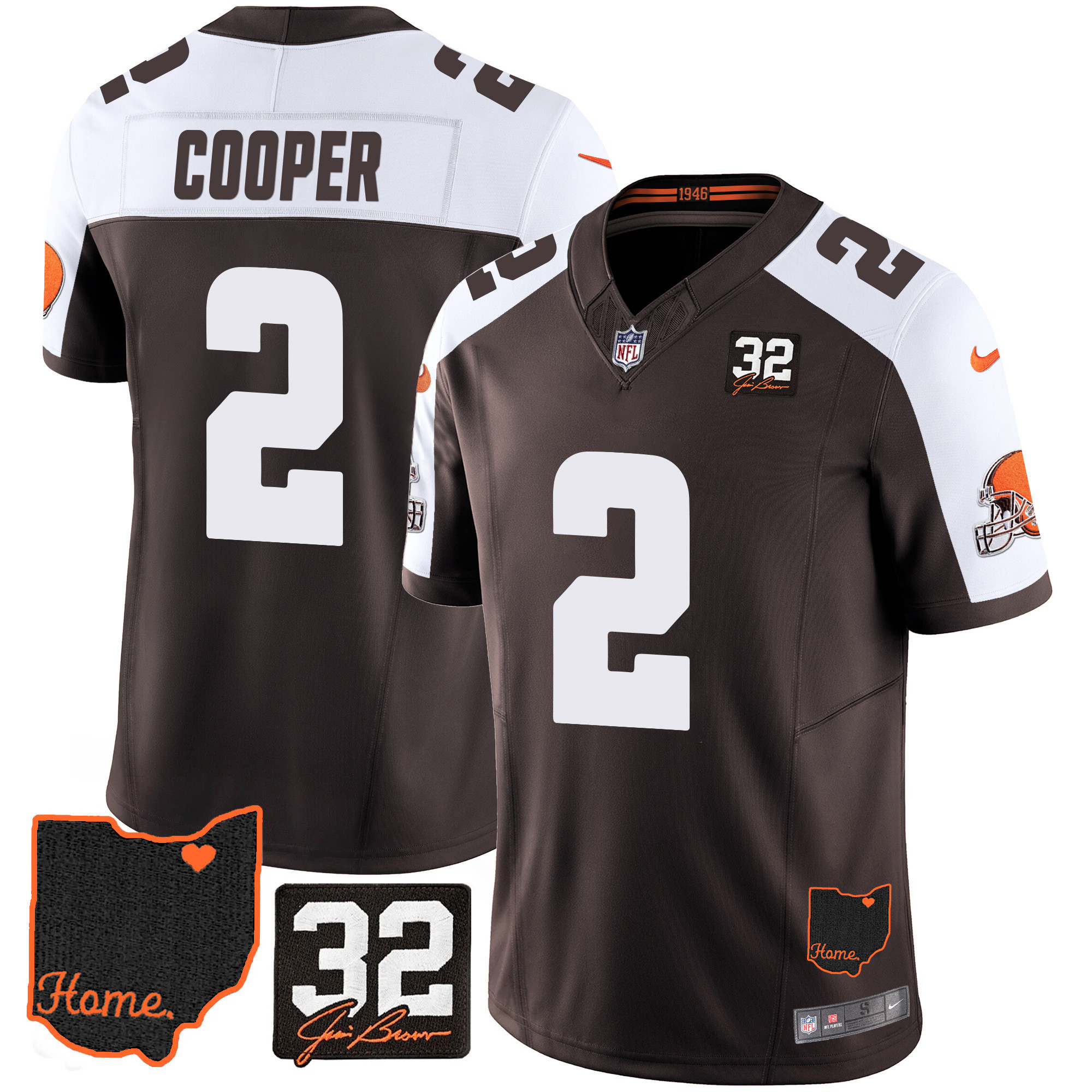 Amari Cooper Men's Cleveland Browns #32 Jim Brown Memorial & Home Patch Alternate Jersey - All Stitched