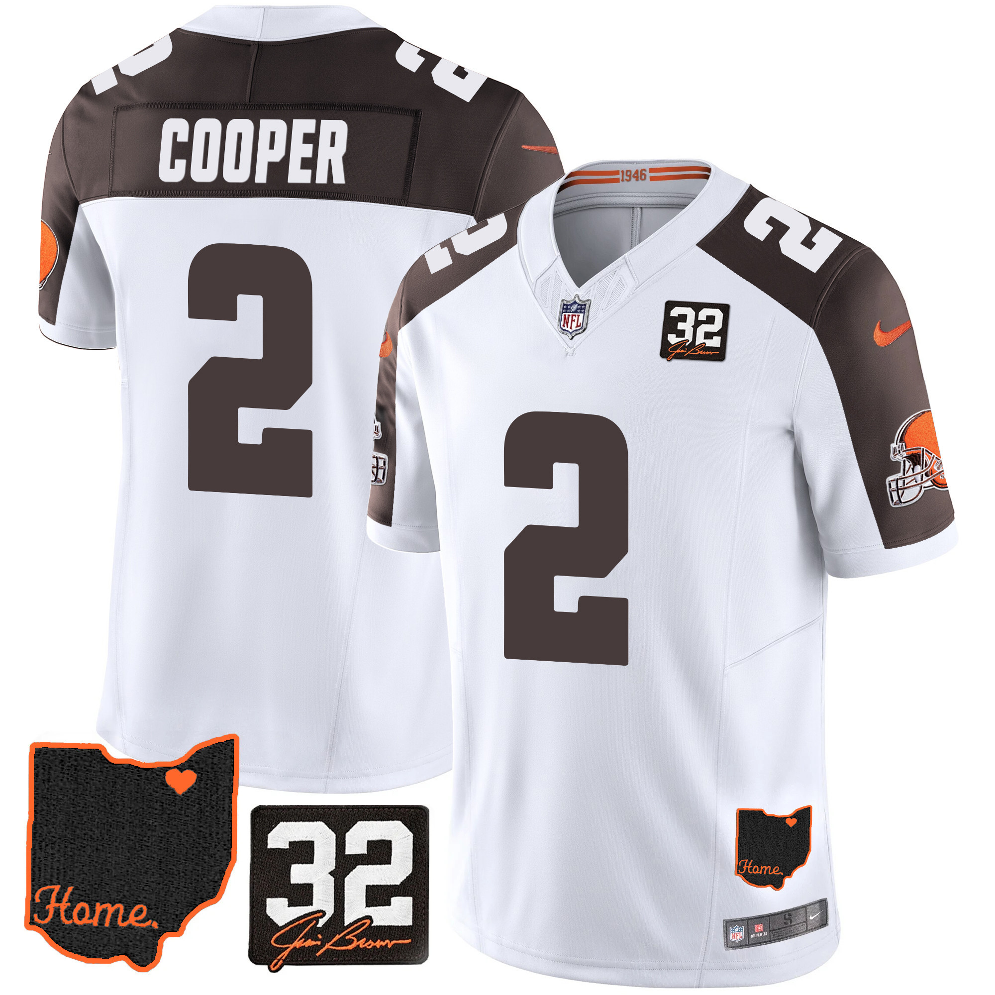 Amari Cooper Men's Cleveland Browns #32 Jim Brown Memorial & Home Patch Inverted Jersey - All Stitched
