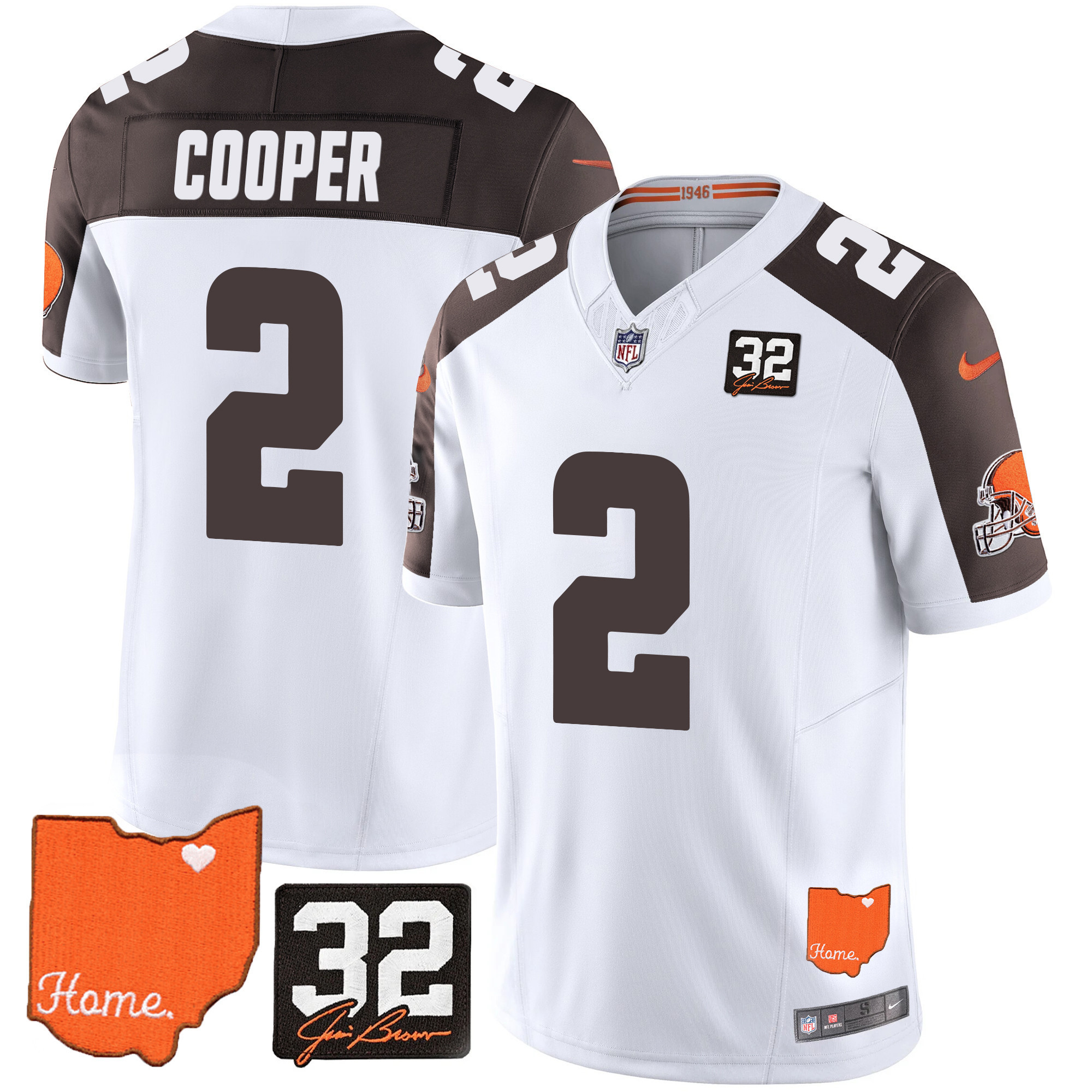 Amari Cooper Men's Cleveland Browns #32 Jim Brown Memorial & Home Patch Inverted Jersey - All Stitched
