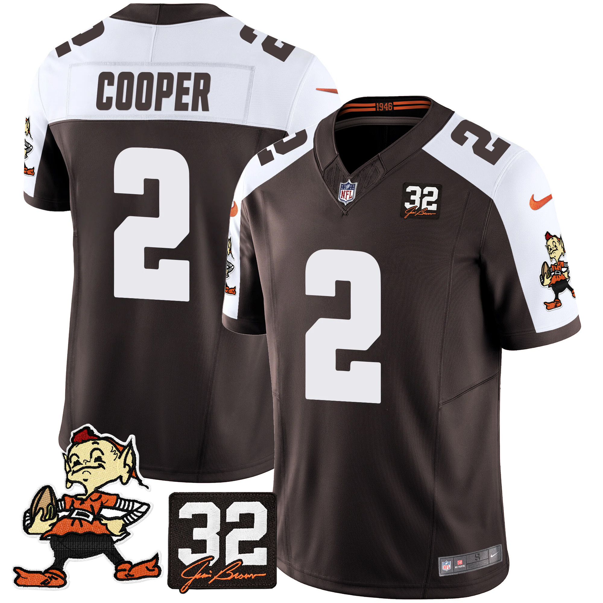 Amari Cooper Men's Cleveland Browns #32 Jim Brown Memorial Patch Vapor Limited Alternate Jersey - All Stitched