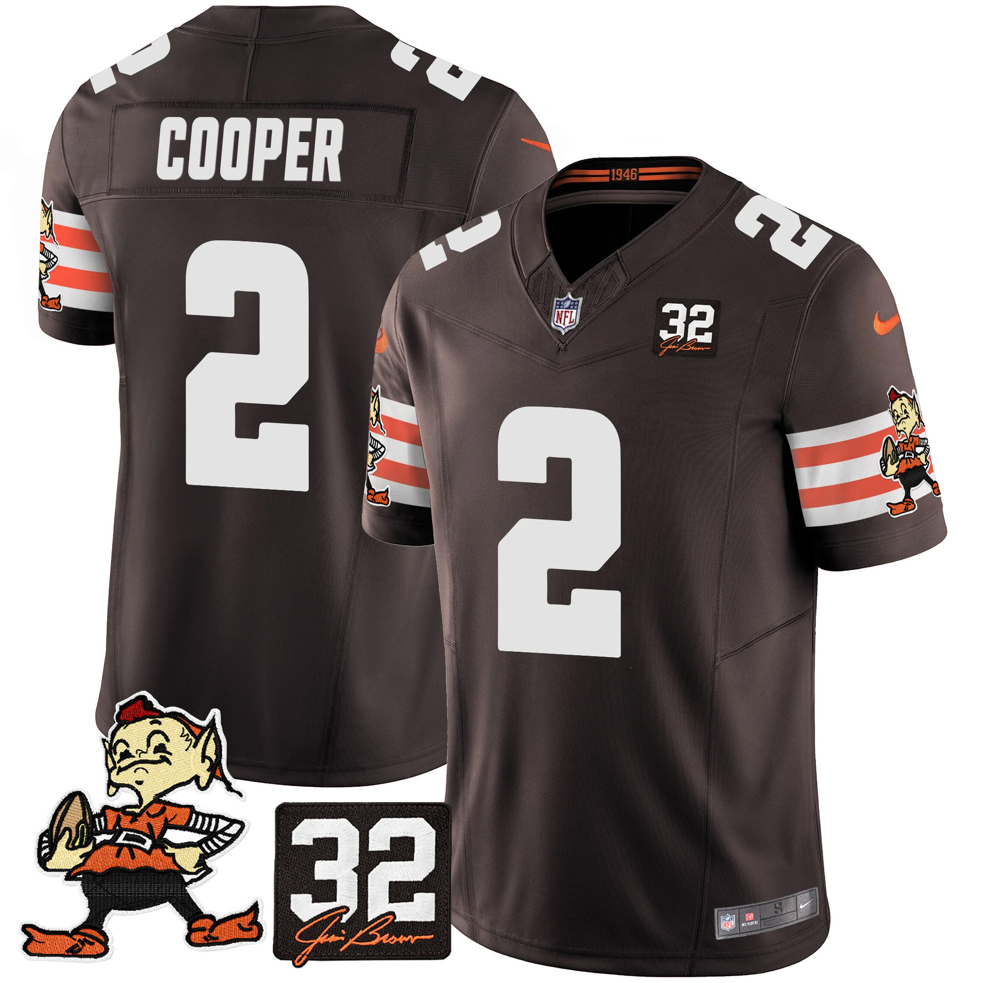 Amari Cooper Men's Cleveland Browns #32 Jim Brown Memorial Patch Vapor Limited Brown Jersey - All Stitched