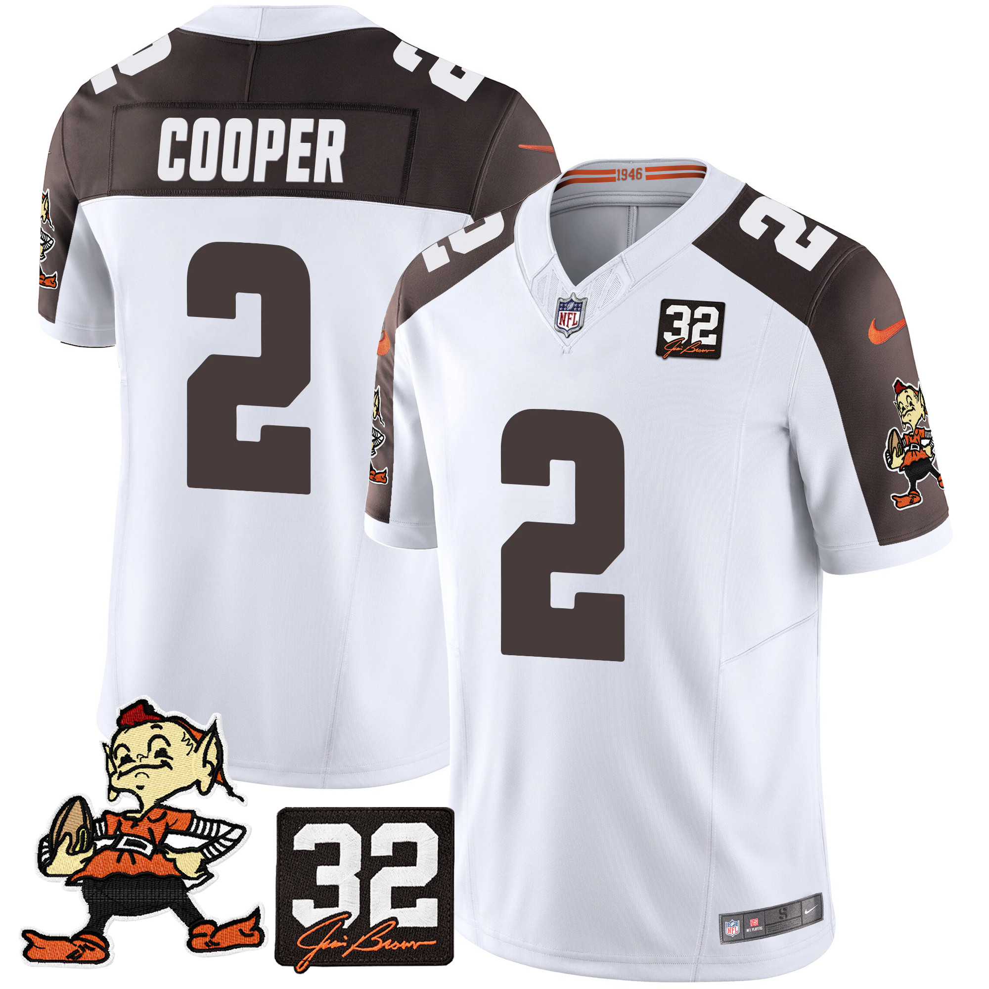 Amari Cooper Men's Cleveland Browns #32 Jim Brown Memorial Patch Vapor Limited Inverted Jersey - All Stitched