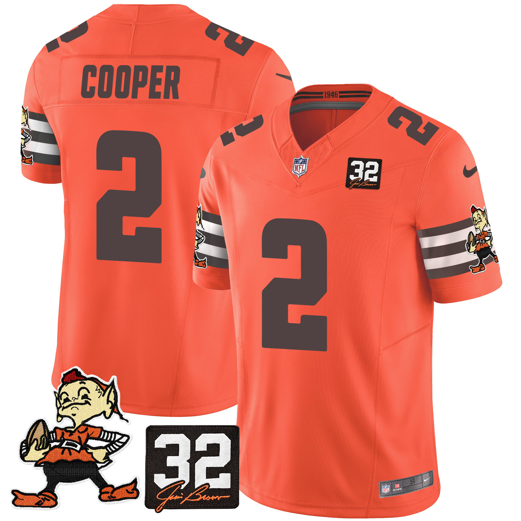 Amari Cooper Men's Cleveland Browns #32 Jim Brown Memorial Patch Vapor Limited Orange Jersey - All Stitched