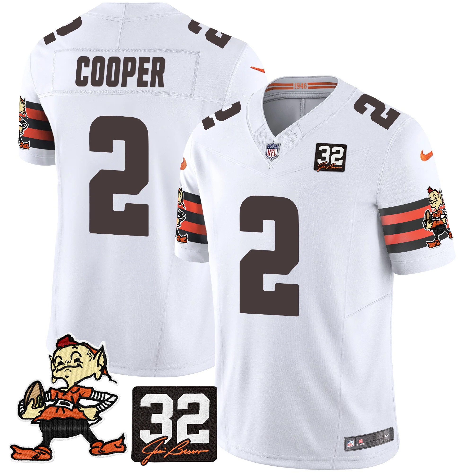 Amari Cooper Men's Cleveland Browns #32 Jim Brown Memorial Patch Vapor Limited White Jersey - All Stitched