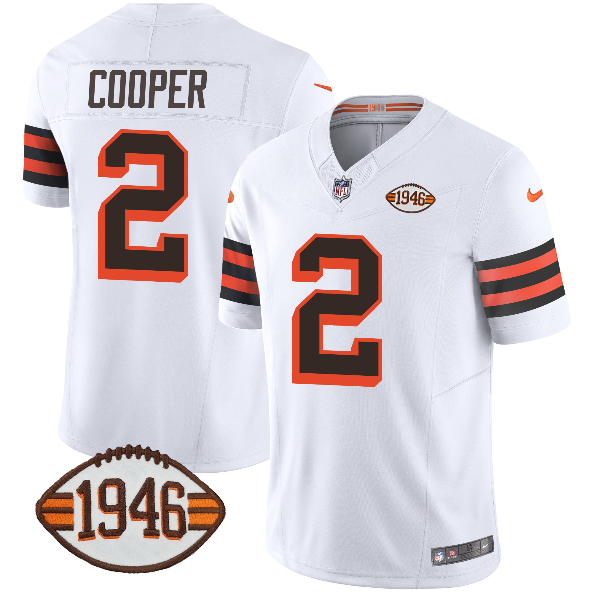Amari Cooper Men's Cleveland Browns 1946 75th Anniversary Patch 1946 White Jersey - All Stitched