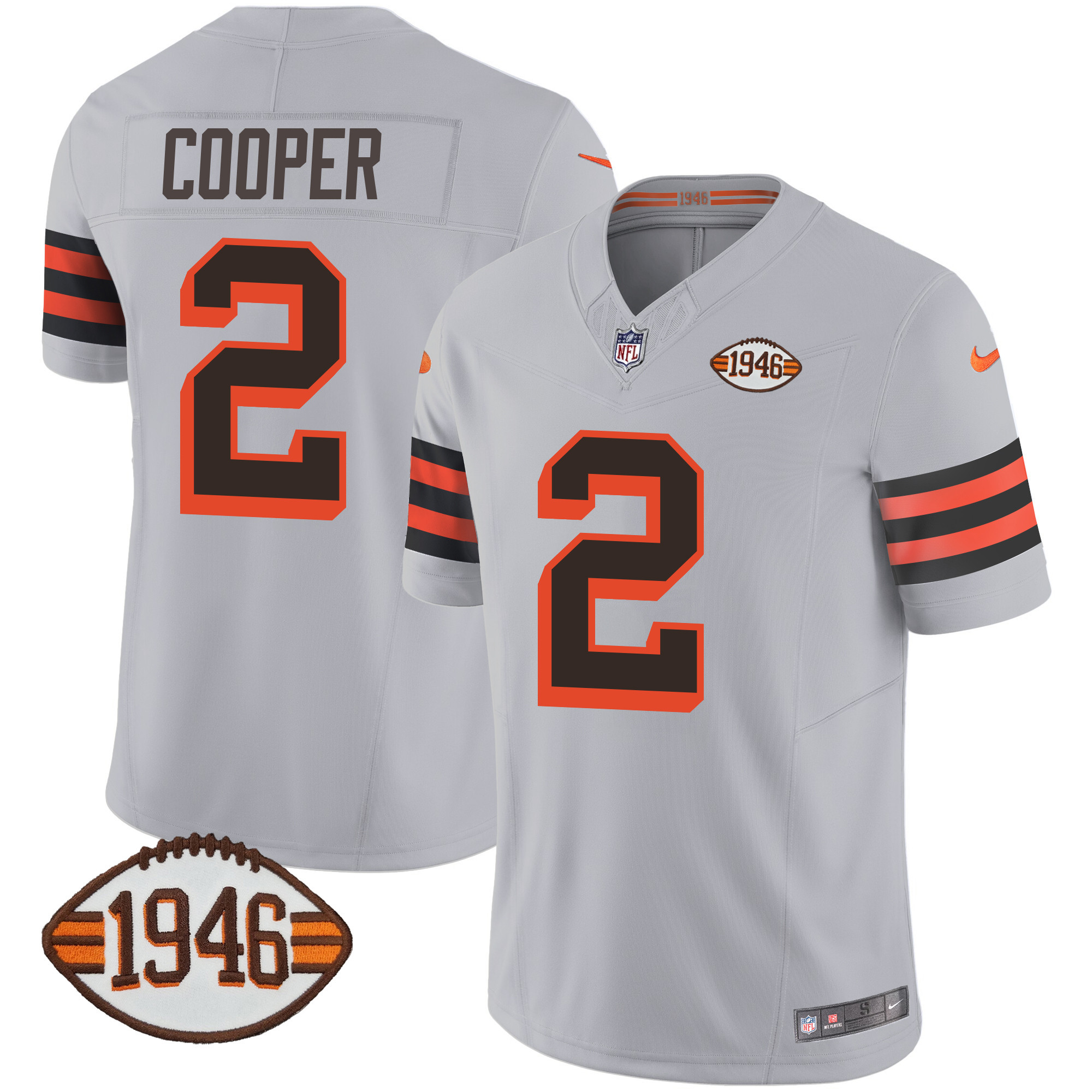 Amari Cooper Men's Cleveland Browns 1946 75th Anniversary Patch Gray Jersey - All Stitched