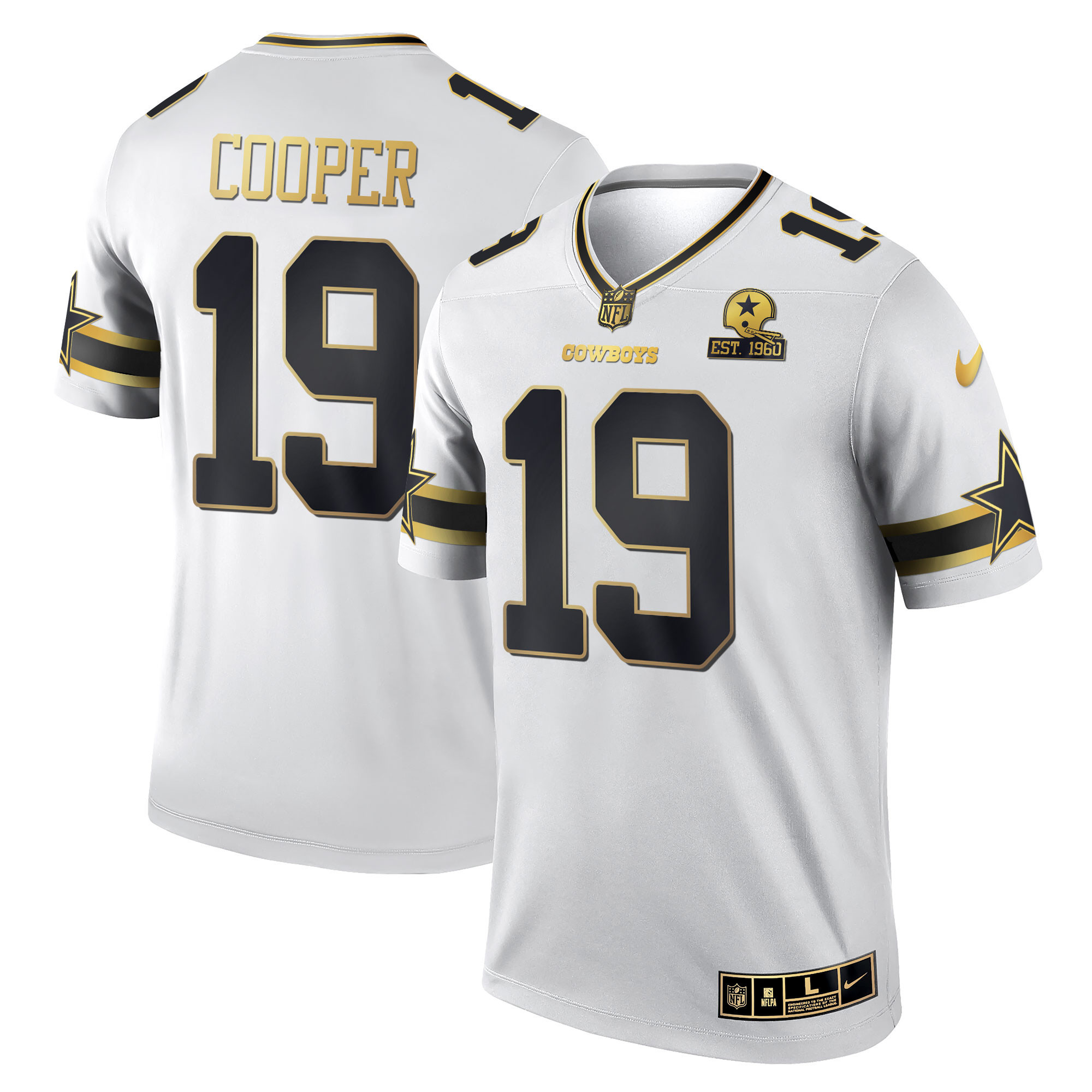 Amari Cooper Men's Dallas Cowboys Black & White Gold Game Team Est 1960 Patch - All Stitched White Gold Jersey - All Stitched