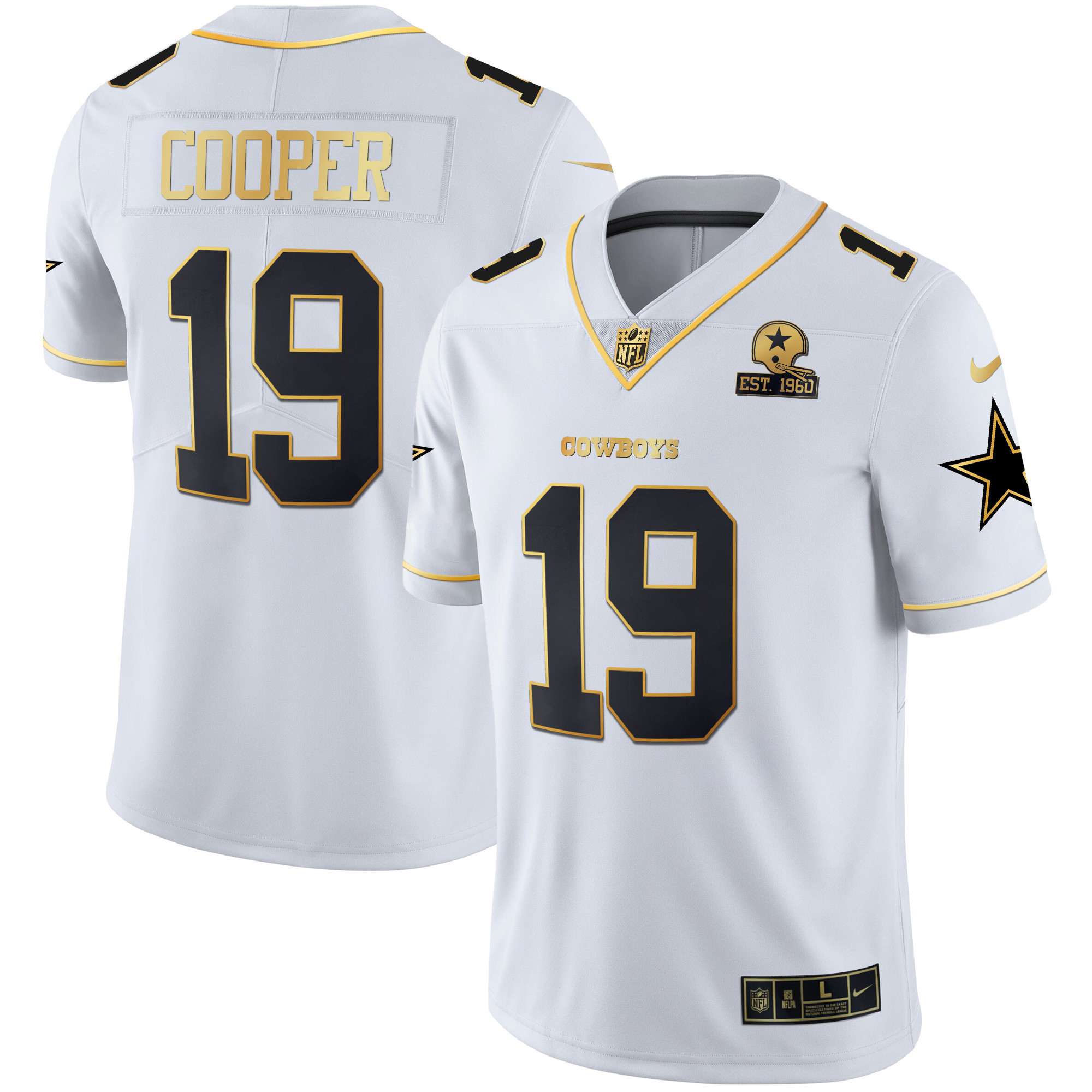 Amari Cooper Men's Dallas Cowboys Gold & Split Vapor Est 1960 Patch White Gold Jersey - All Stitched