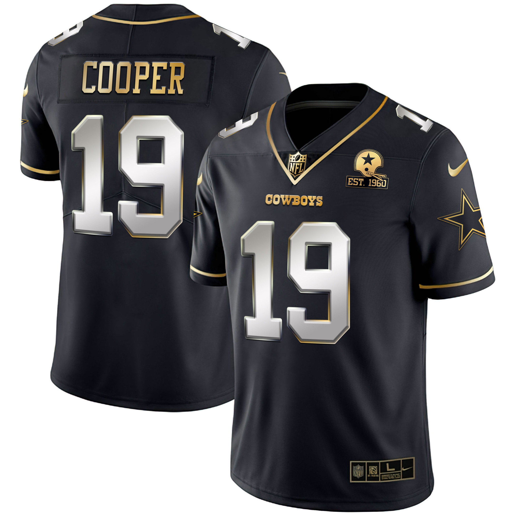 Amari Cooper Men's Dallas Cowboys Gold & Split Vapor Limited Est 1960 Patch - All Stitched Black Limited Jersey - All Stitched