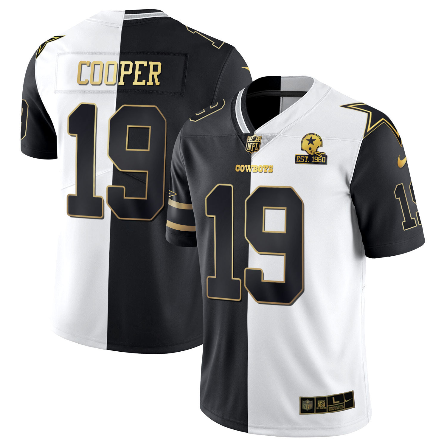 Amari Cooper Men's Dallas Cowboys Split Est 1960 Patch - All Stitched Black White Gold Jersey - All Stitched