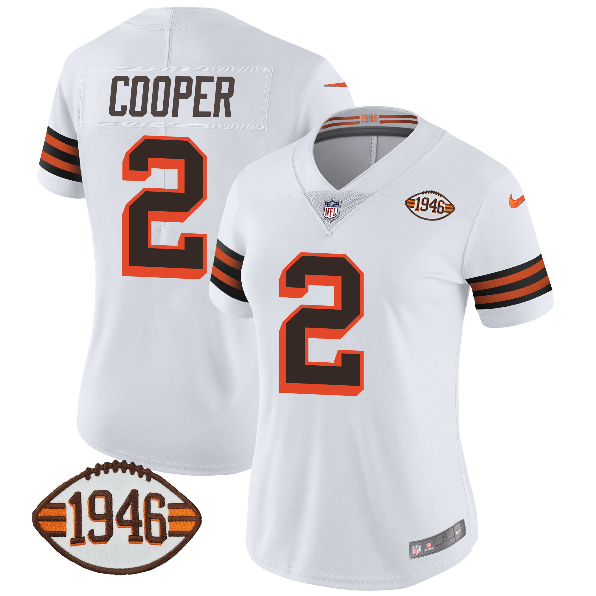 Amari Cooper Women's Cleveland Browns 1946 75th Anniversary Patch 1946 White Jersey - All Stitched