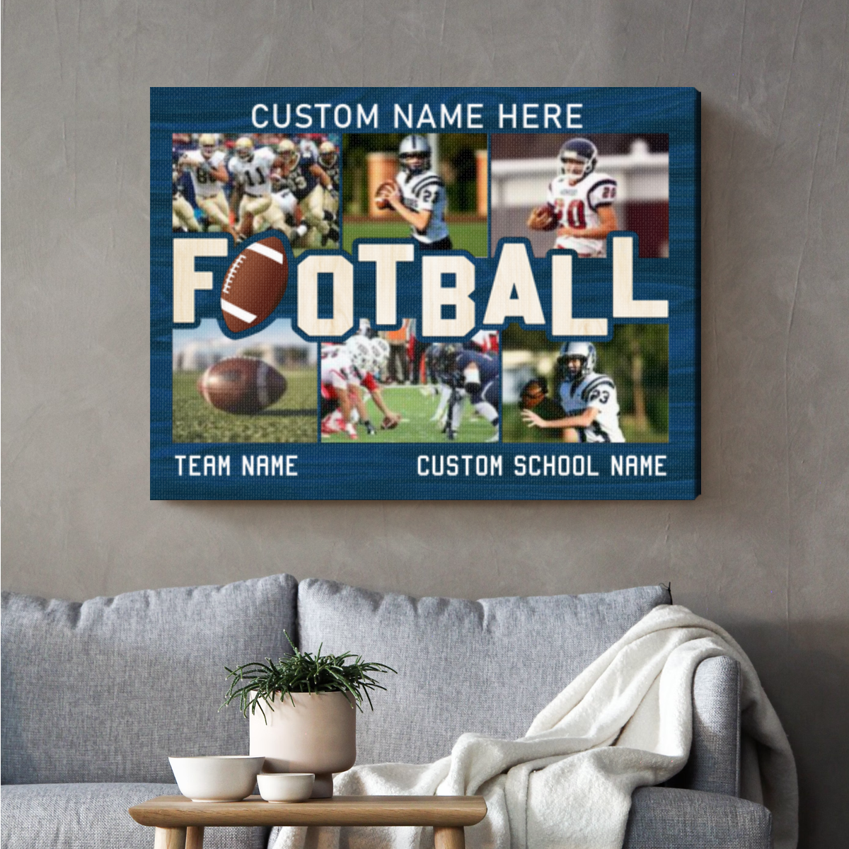 American Football Custom Photo Collage Canvas, Creative Football Senior Night Gifts, Personalized Football Gifts, Football Picture Print