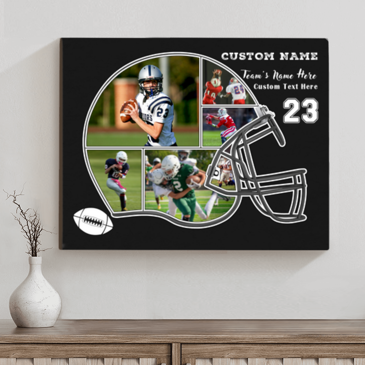 American Football Photo Collage Canvas, Personalized Helmet Football Photo Gift, Football Gift For Son Boy,  Custom Gift For Football Senior Night