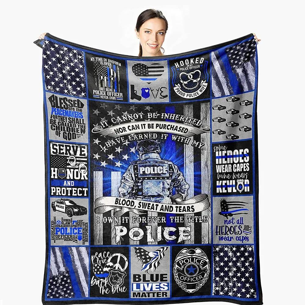 American Thin Blue Line Police Gifts Blue Lives Matter Blanket, Gift Ideas For Dad Father Husband Boyfriend Throw Blankets - TopBestClothing