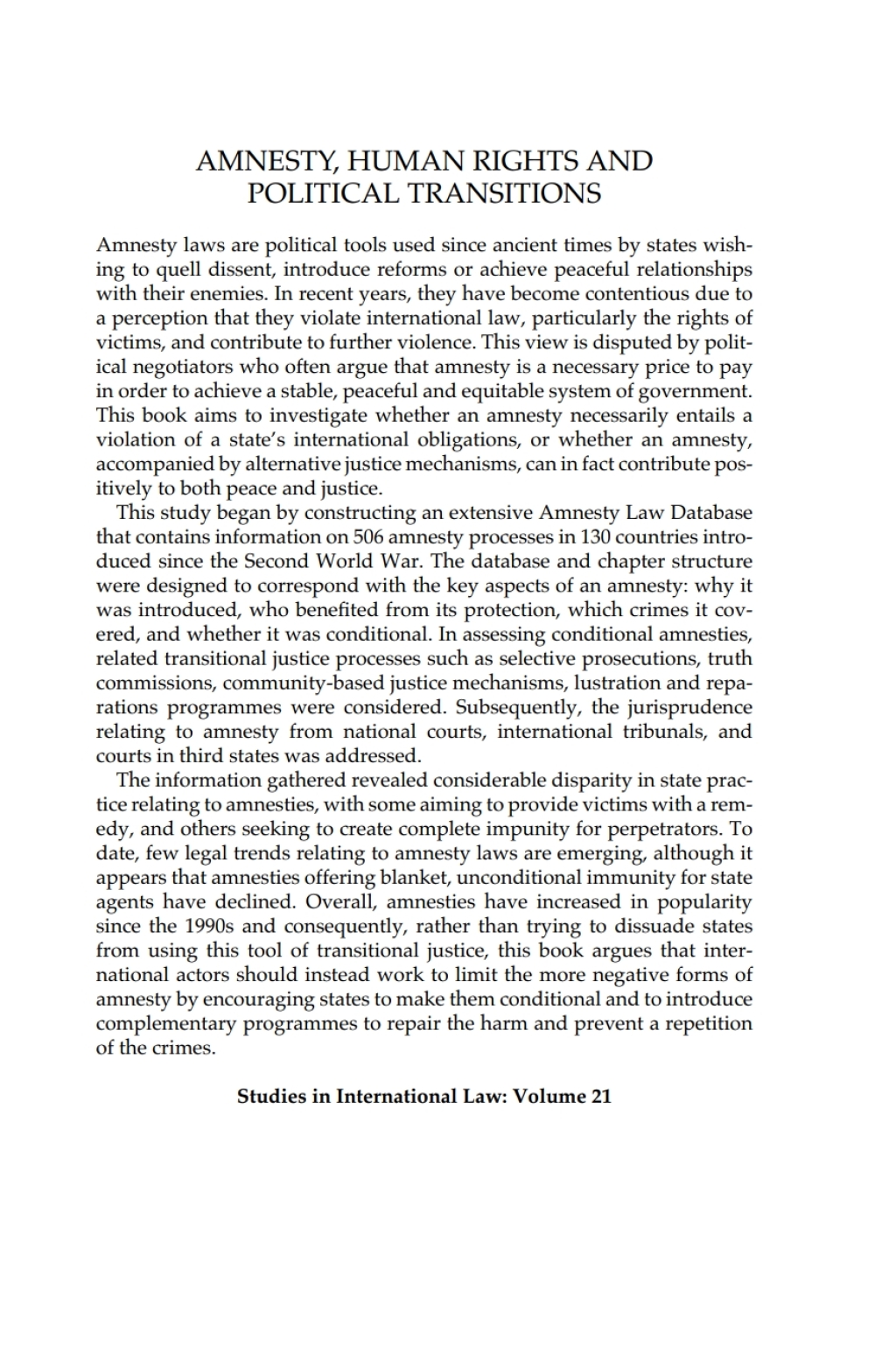 Amnesty, Human Rights and Political Transitions Bridging the Peace and Justice Divide 1st Edition â€“ PDF/EPUB Version Downloadable