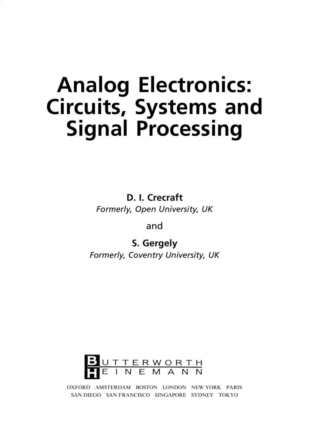Analog Electronics: Circuits, Systems and Signal Processing  â€“ PDF/EPUB Version Downloadable