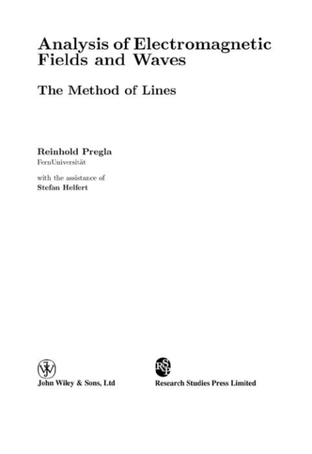 Analysis of Electromagnetic Fields and Waves The Method of Lines 1st Edition â€“ PDF/EPUB Version Downloadable