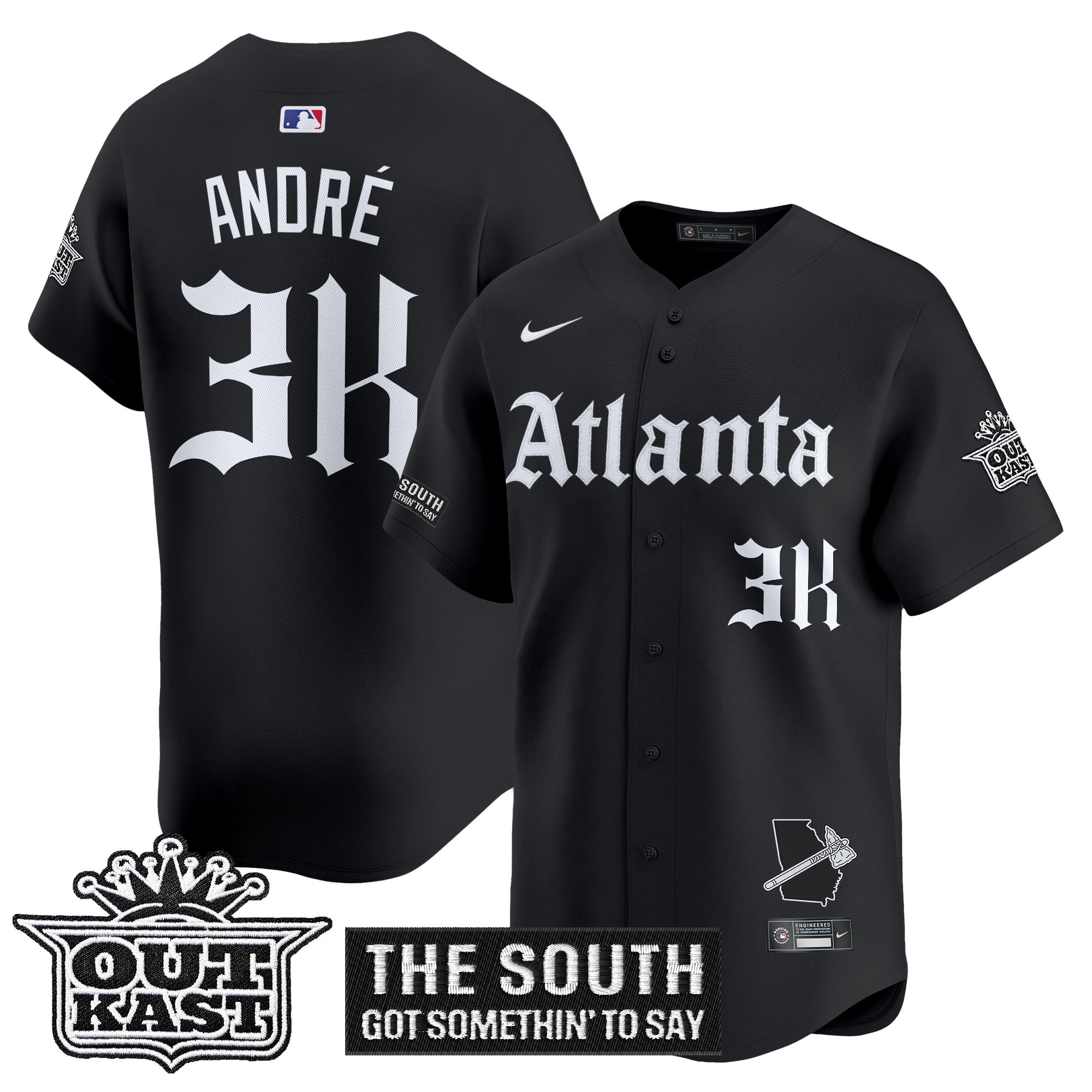 André Men's Atlanta Braves 'Gothic South x Outkast Edition' Vapor Premier Limited Black Jersey - All Stitched