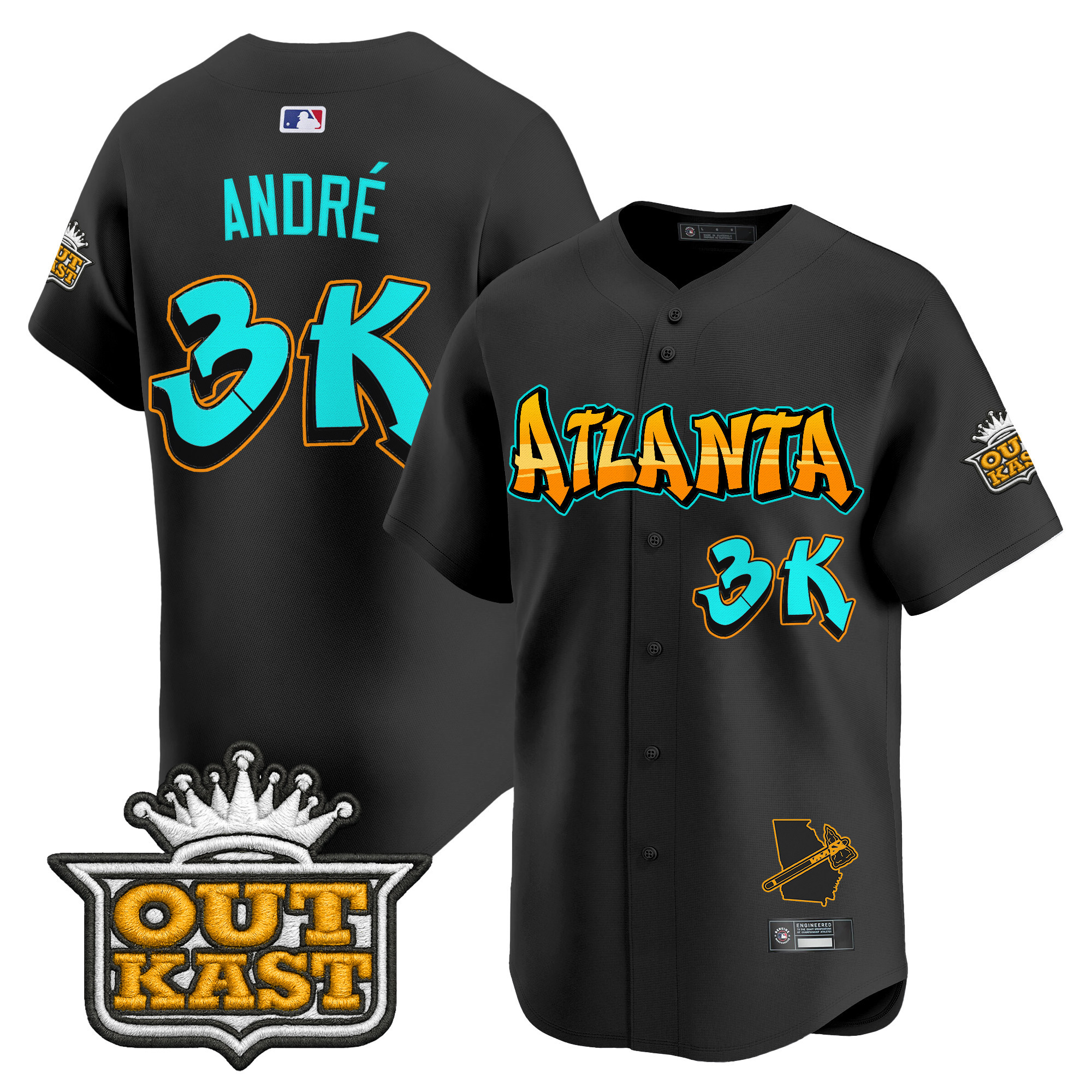 André Men's Atlanta Braves 'Graffiti A-Town Edition' Vapor Premier Limited Black Jersey - All Stitched