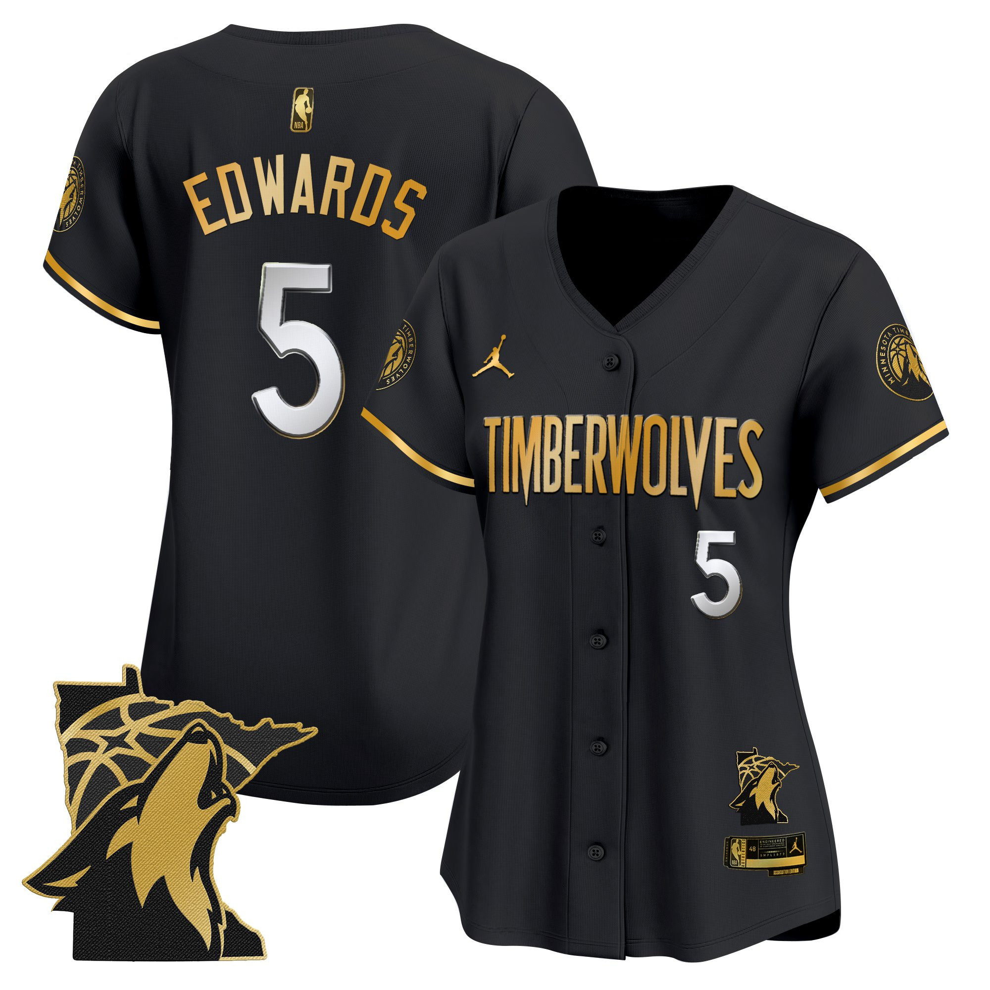 Anthony Edwards Women's Minnesota Timberwolves 2025 Vapor Baseball Black Gold Jersey - All Stitched