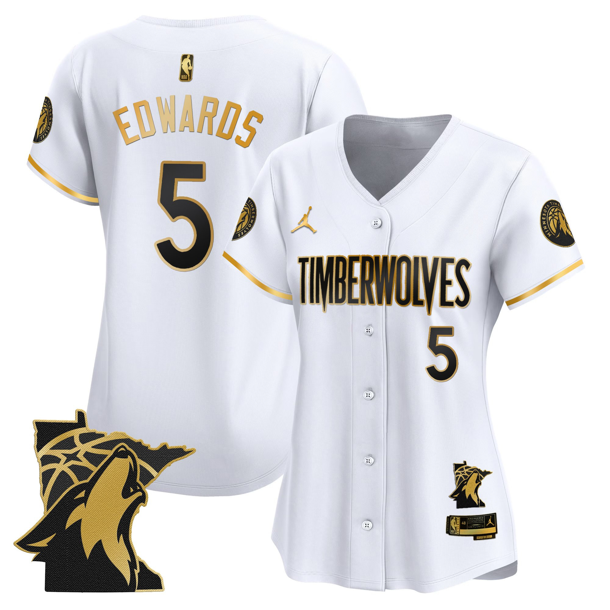 Anthony Edwards Women's Minnesota Timberwolves 2025 Vapor Baseball White Gold Jersey - All Stitched
