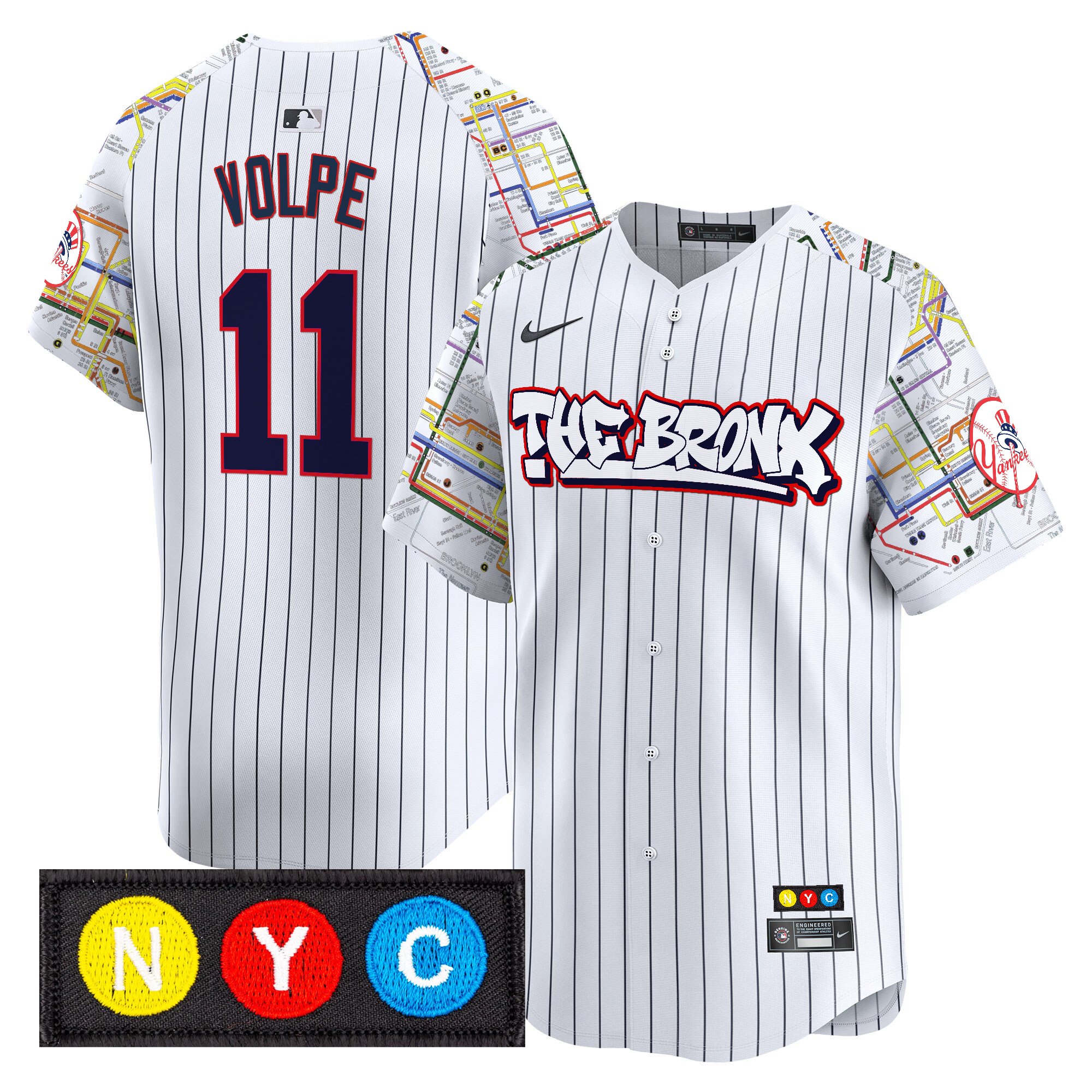 Anthony Volpe Men's New York Yankees The Bronx Subway Style Vapor Premier Limited Pinstripe Jersey - Stitched