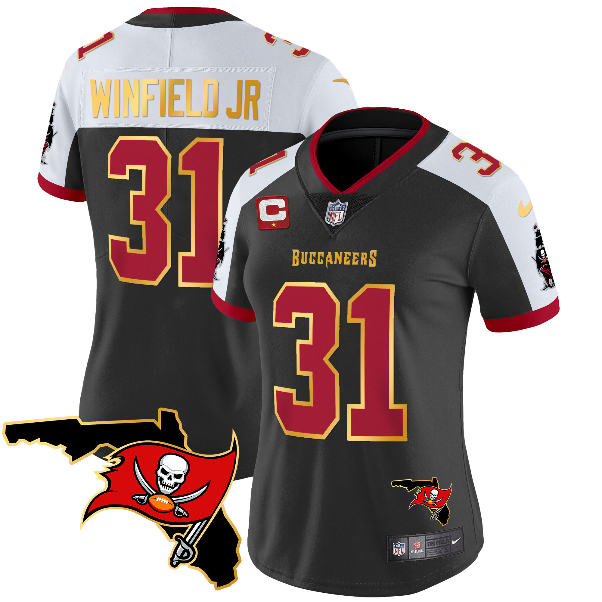 Antoine Winfield Jr Women's Tampa Bay Buccaneers Florida Patch Gold Trim Vapor Black Alternate Jersey - All Stitched