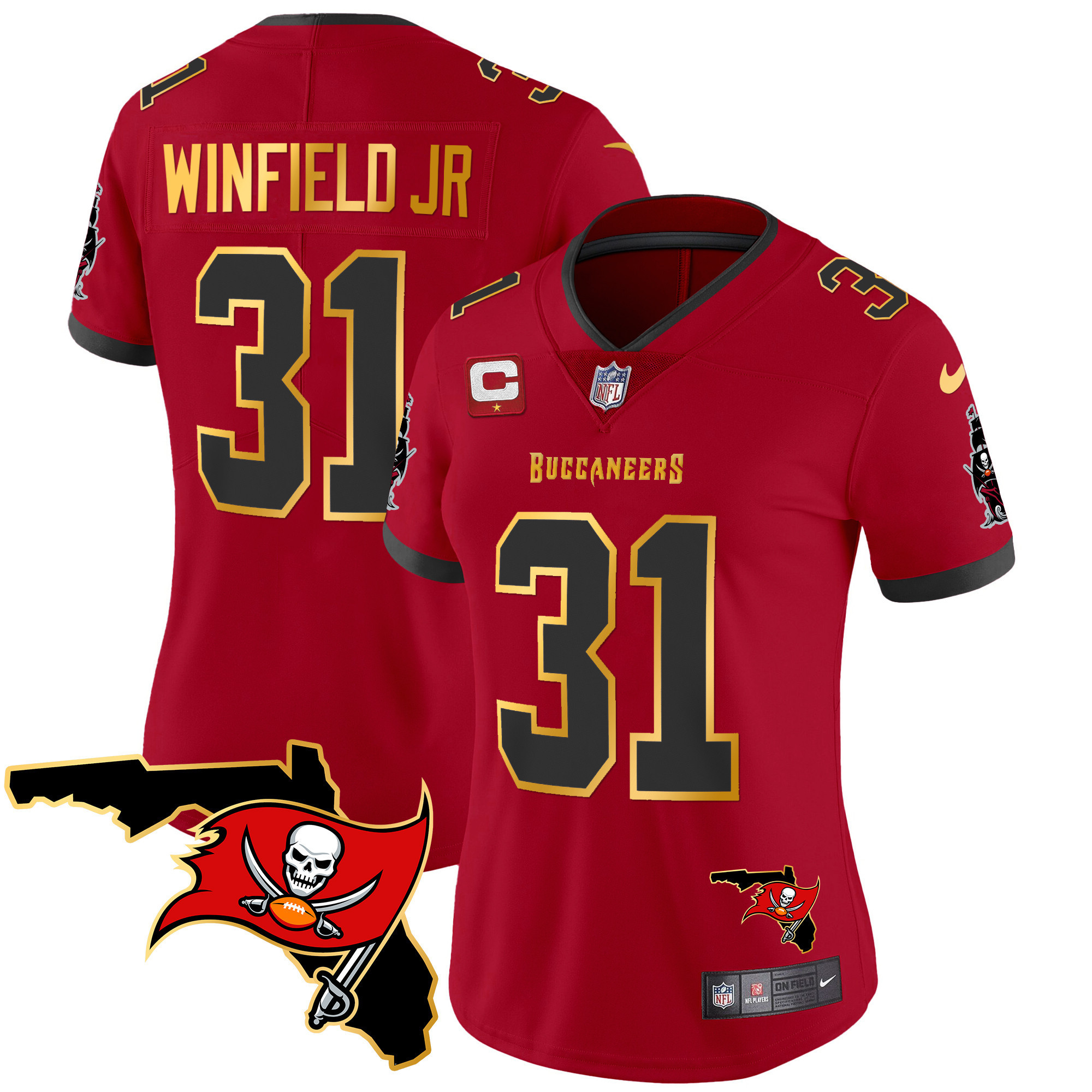 Antoine Winfield Jr Women's Tampa Bay Buccaneers Florida Patch Gold Trim Vapor Red Jersey - All Stitched