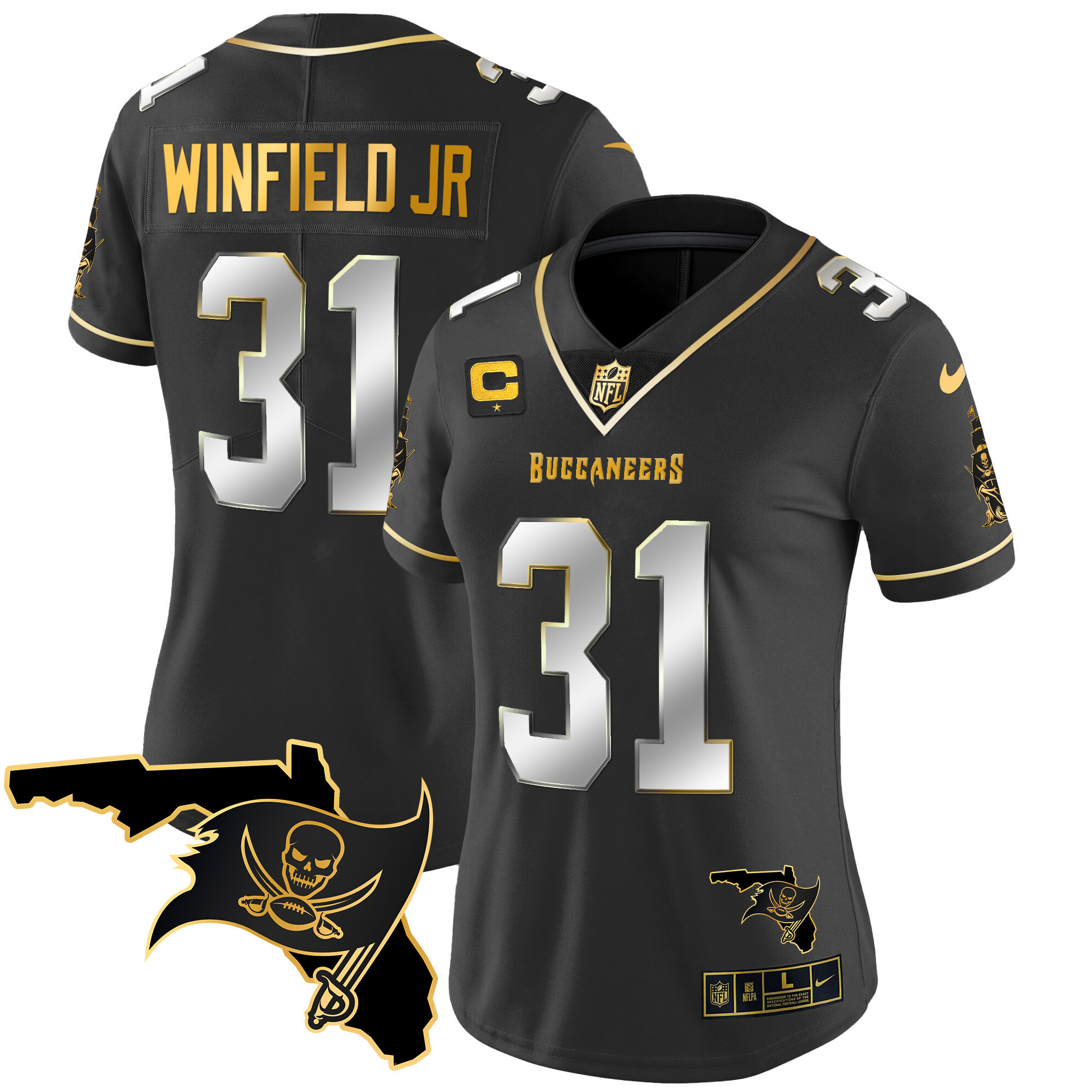 Antoine Winfield Jr Women's Tampa Bay Buccaneers Florida Patch Vapor Gold Black Limited Jersey - All Stitched