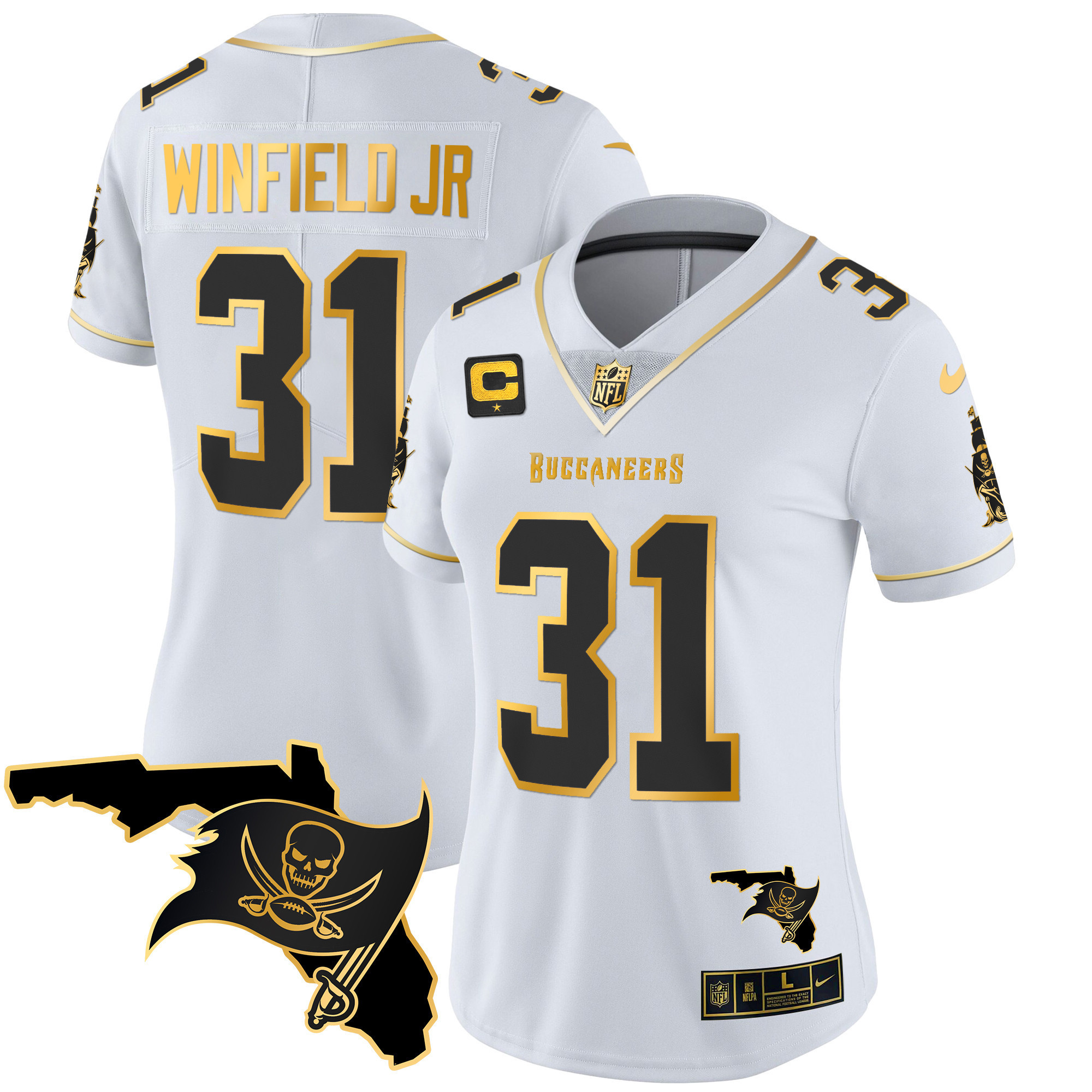 Antoine Winfield Jr Women's Tampa Bay Buccaneers Florida Patch Vapor Gold White Gold Jersey - All Stitched