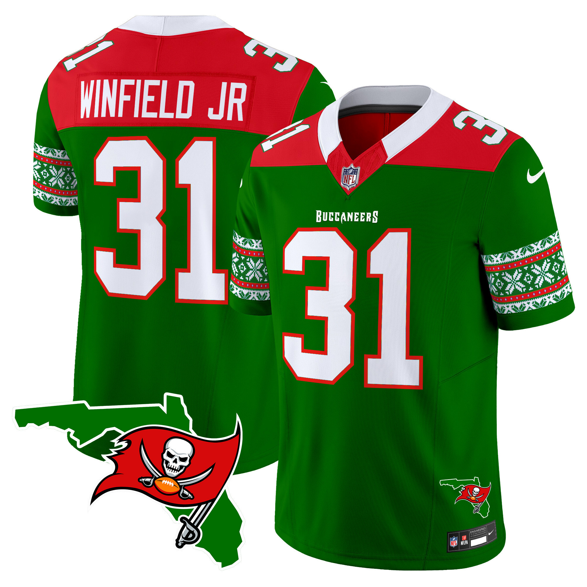 Antoine Winfield Jr. Men's Tampa Bay Buccaneers 2024 Christmas Vapor Limited Green Jersey - All Stitched