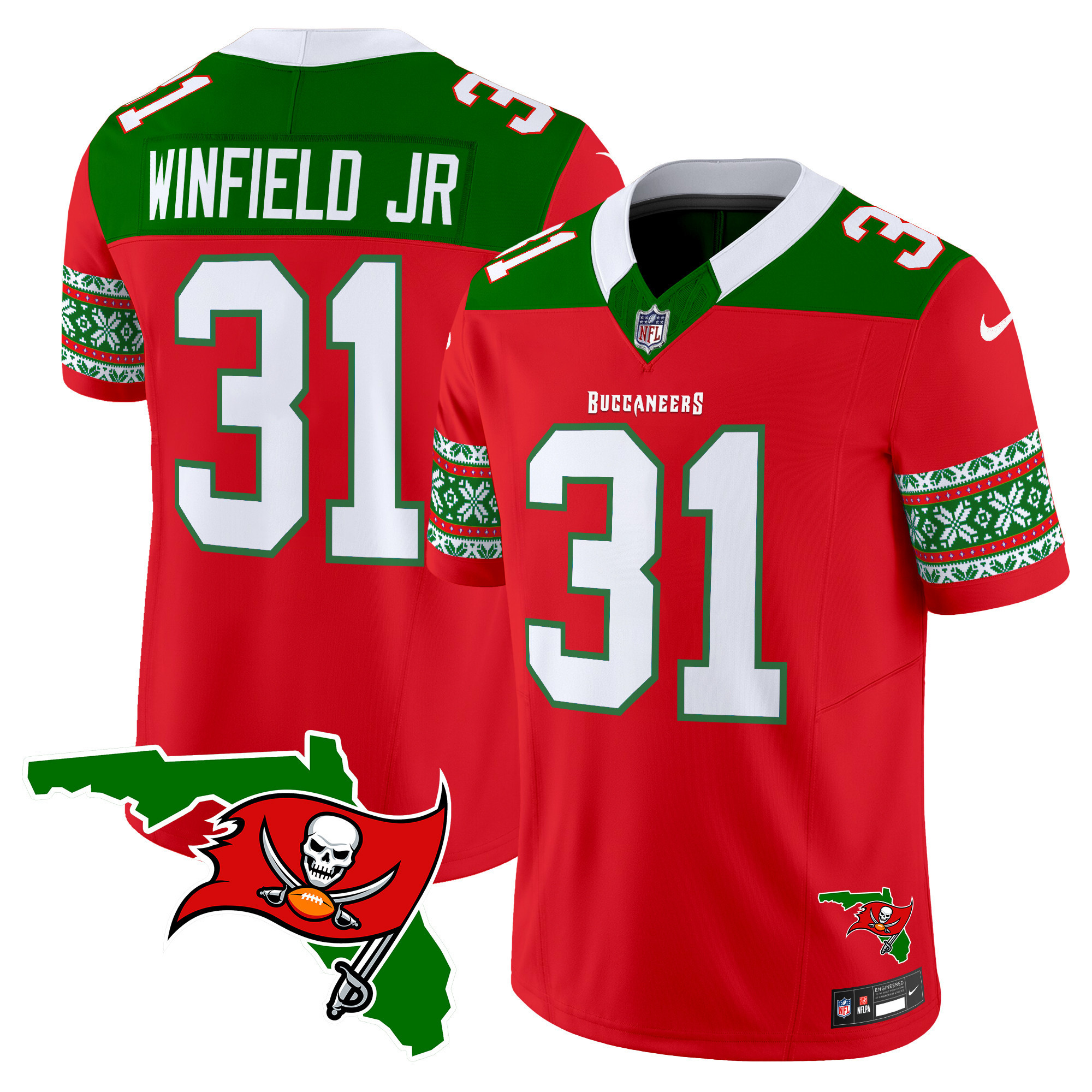 Antoine Winfield Jr. Men's Tampa Bay Buccaneers 2024 Christmas Vapor Limited Red Jersey - All Stitched
