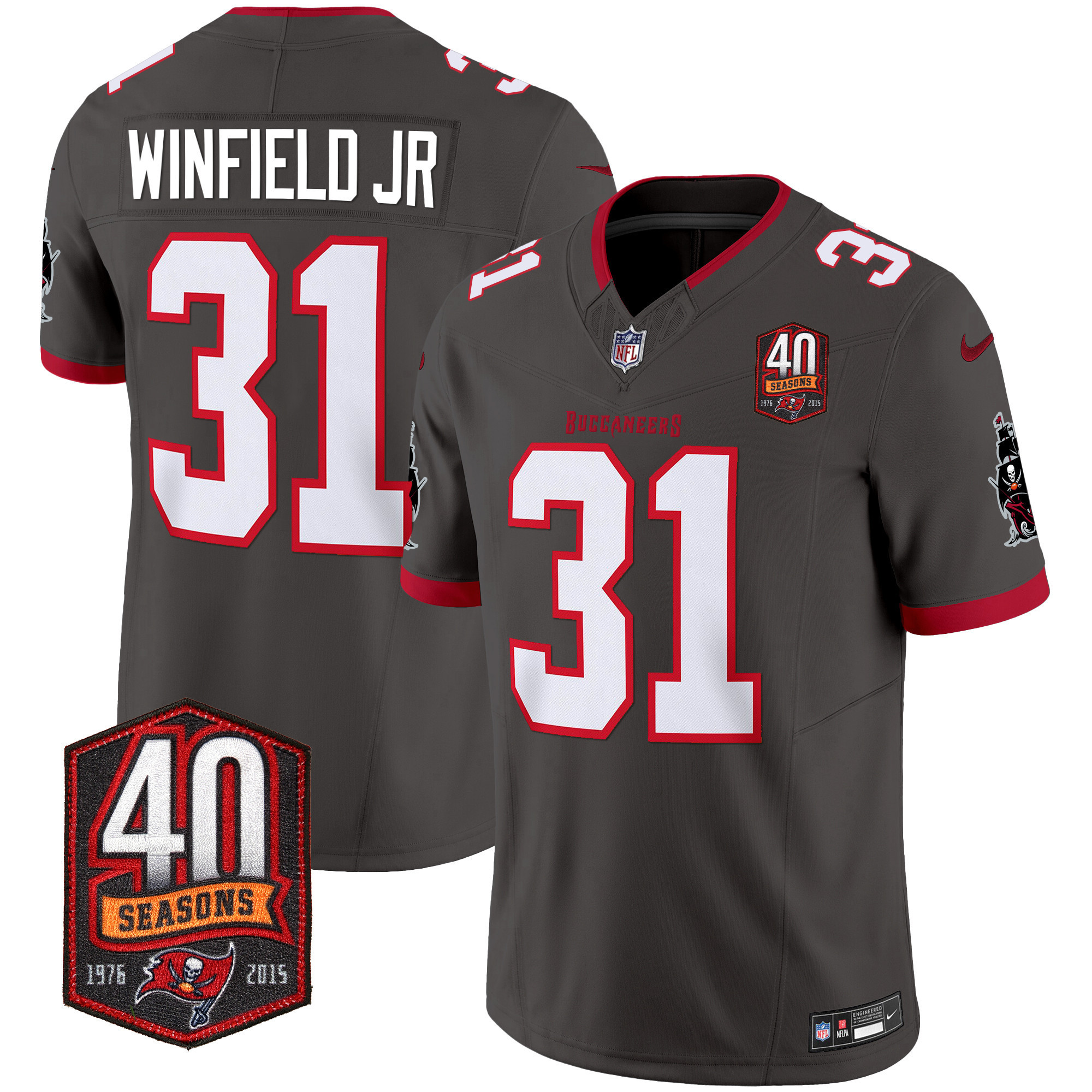 Antoine Winfield Jr. Men's Tampa Bay Buccaneers 40th Season Patch Vapor Limited Pewter Jersey - All Stitched