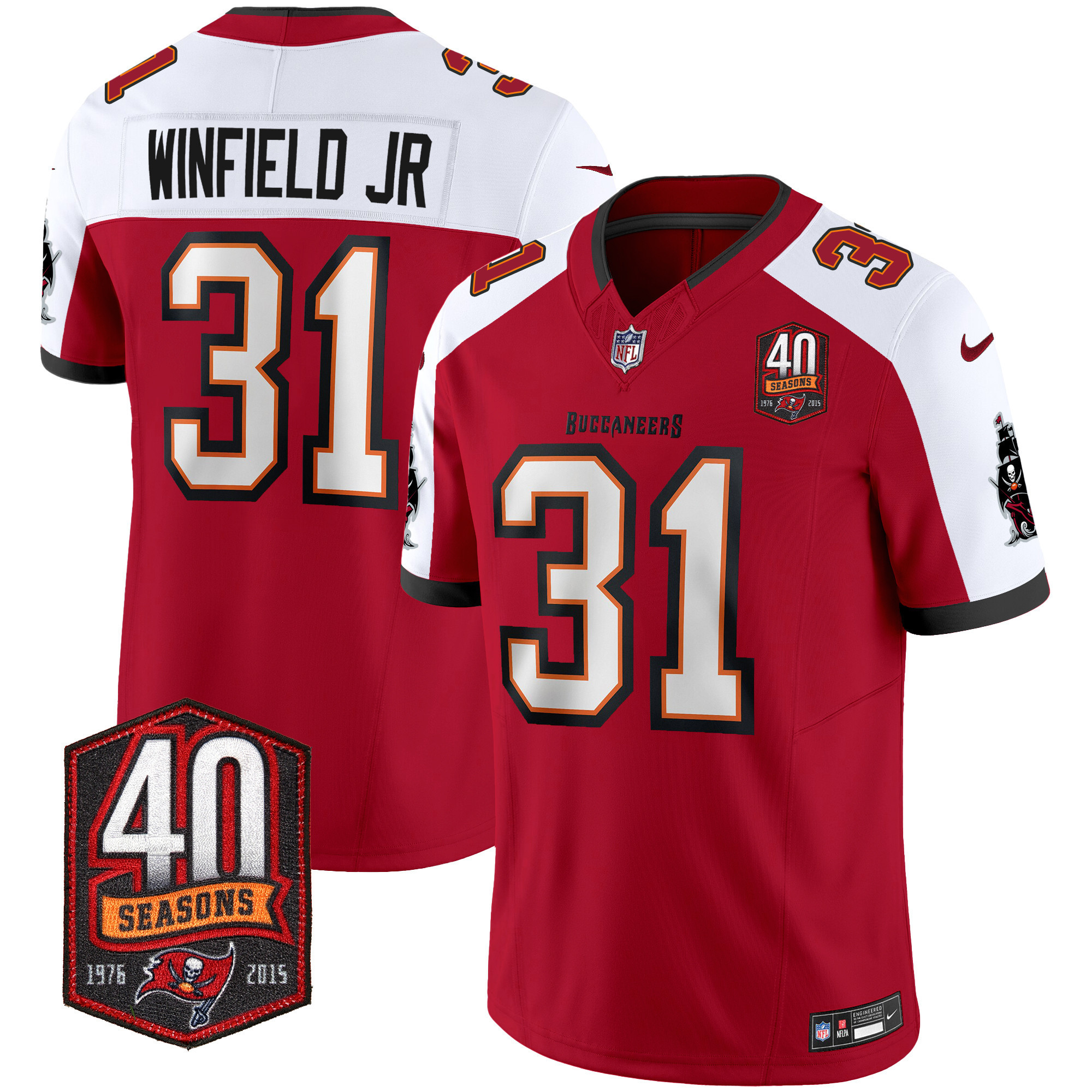 Antoine Winfield Jr. Men's Tampa Bay Buccaneers 40th Season Patch Vapor Limited Red Alternate Jersey - All Stitched