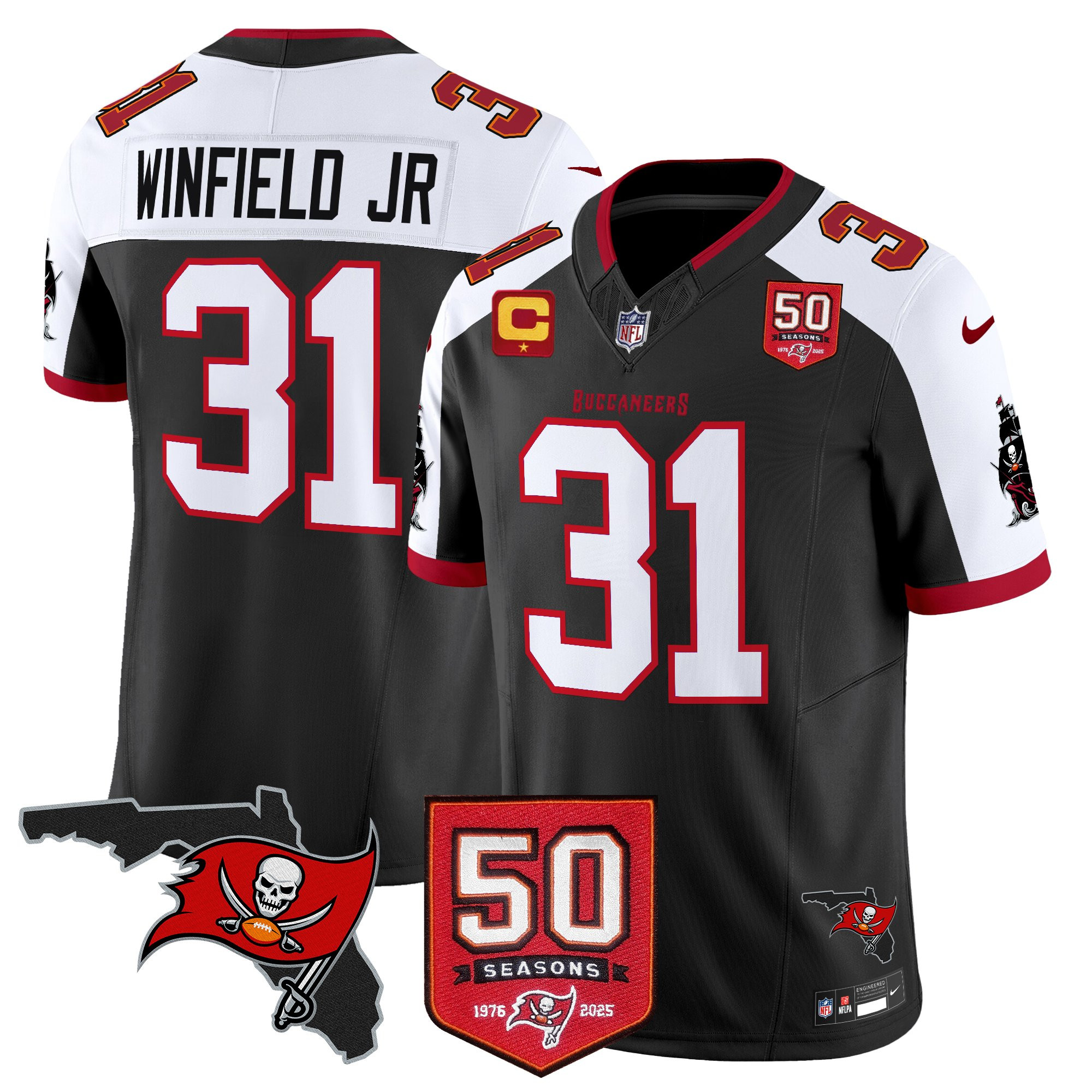 Antoine Winfield Jr. Men's Tampa Bay Buccaneers 50th Season Patch Vapor Limited Black Alternate Jersey - All Stitched