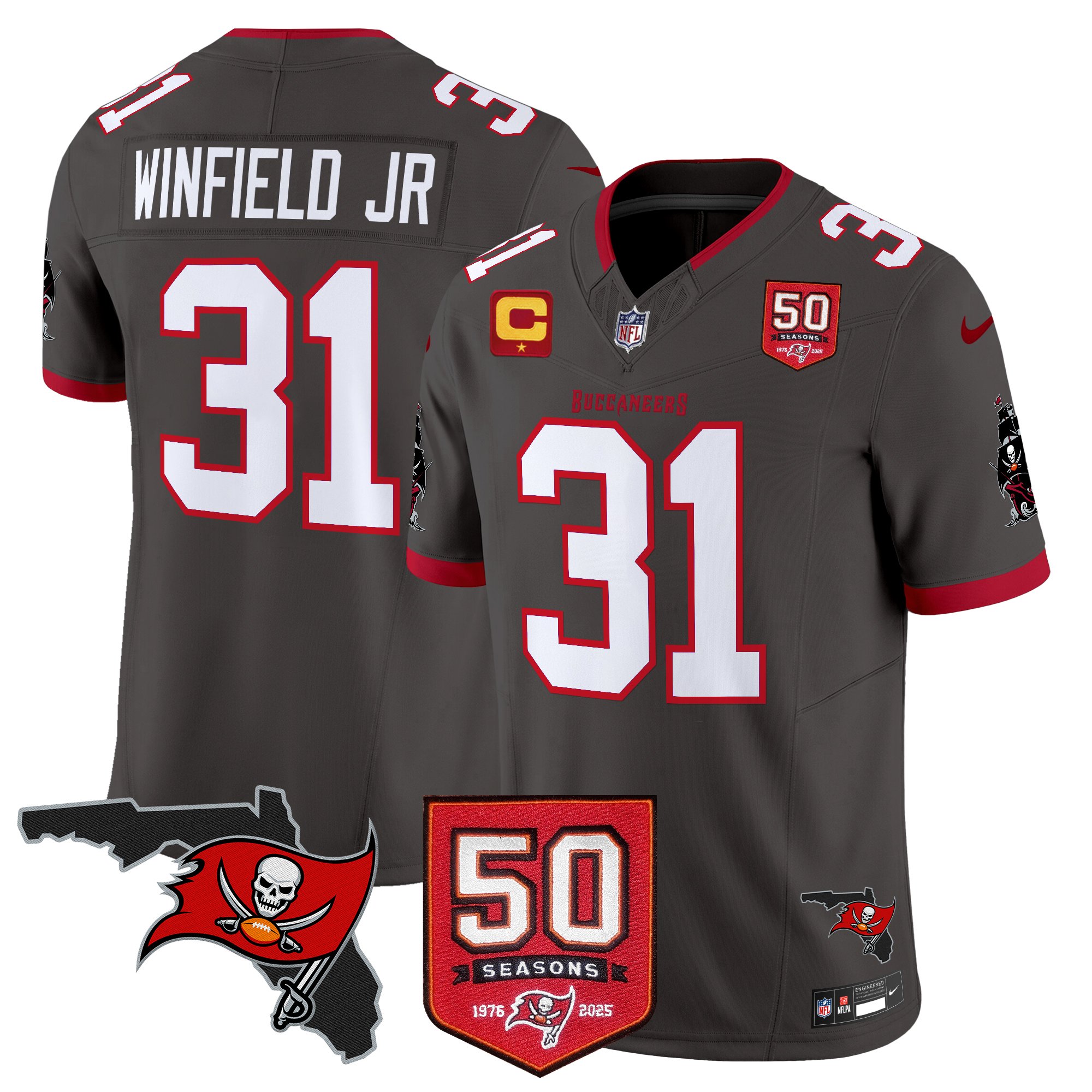 Antoine Winfield Jr. Men's Tampa Bay Buccaneers 50th Season Patch Vapor Limited Pewter Jersey - All Stitched