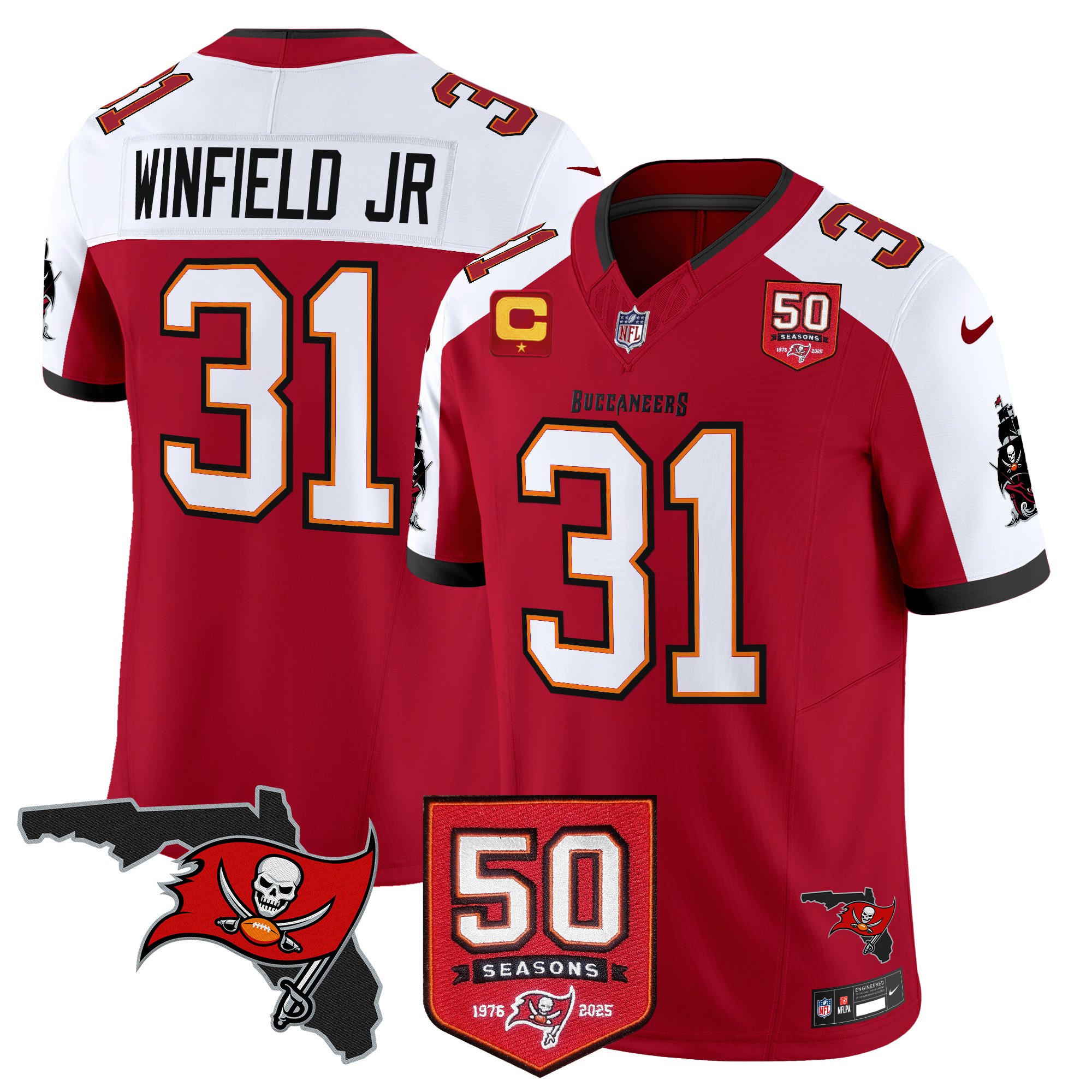 Antoine Winfield Jr. Men's Tampa Bay Buccaneers 50th Season Patch Vapor Limited Red Alternate Jersey - All Stitched