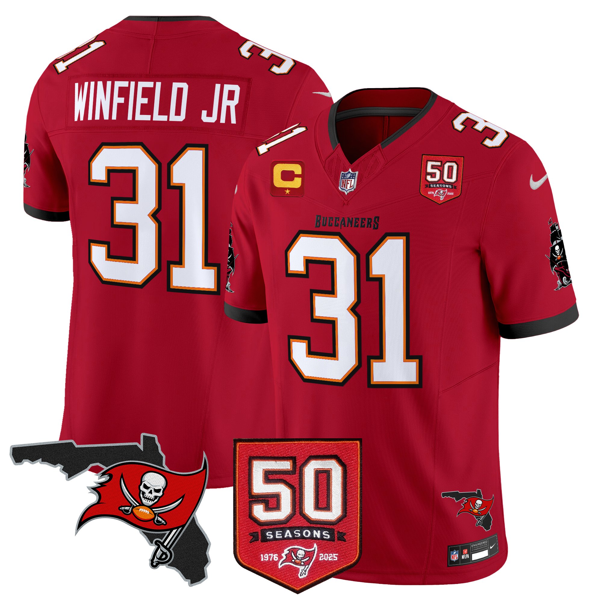 Antoine Winfield Jr. Men's Tampa Bay Buccaneers 50th Season Patch Vapor Limited Red Jersey - All Stitched