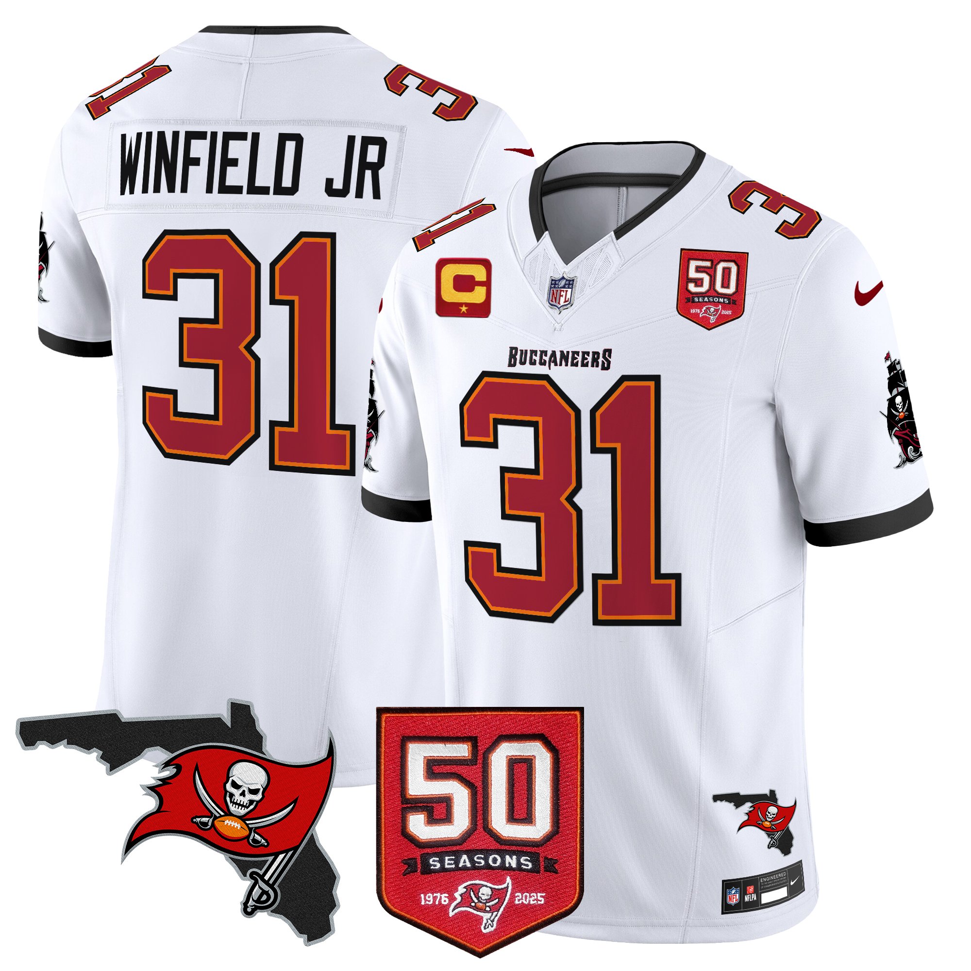 Antoine Winfield Jr. Men's Tampa Bay Buccaneers 50th Season Patch Vapor Limited White Jersey - All Stitched