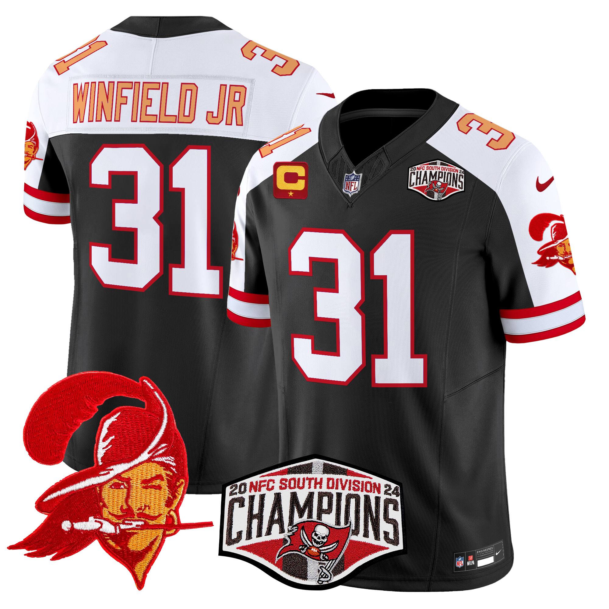Antoine Winfield Jr. Men's Tampa Bay Buccaneers Creamsicle 2024 NFC South Division Champions Patch Vapor Limited Black Alternate Jersey - All Stitched